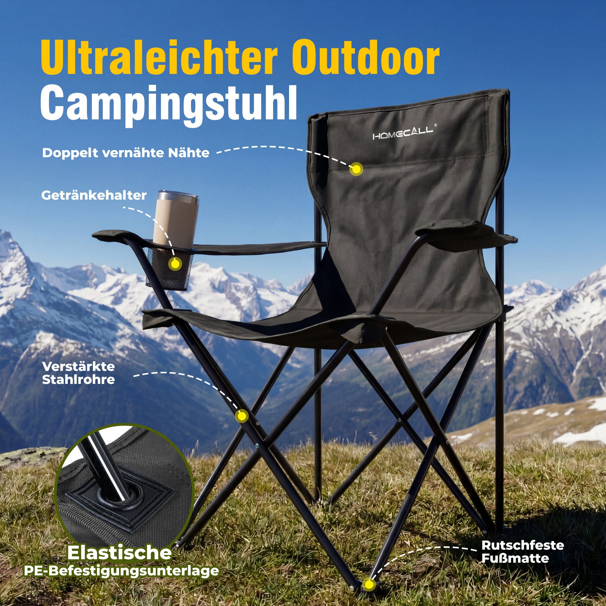 HOMECALL Campingstuhl Campingtisch mit Stühlen Klappstuhl Camping Faltstuhl Picknicktische (Rutschfest & Wetterfest, für Camping, Picknick, Angeln), Faltstuhl Campingstuhl mit Tisch Klapptisch mit Stühlen