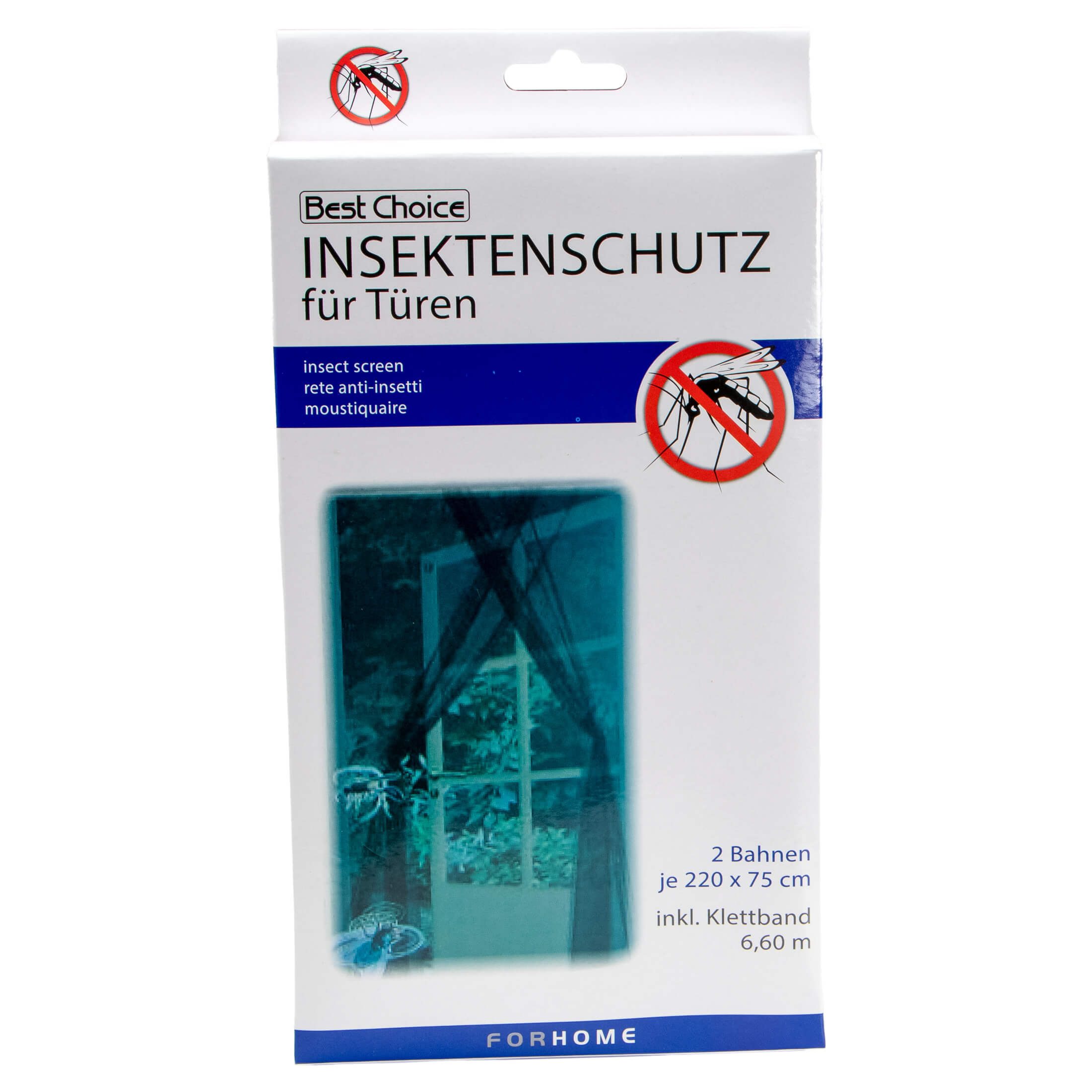 Best Choice Fliegengitter-Gewebe Insektenschutz für Türen 220 x 75 cm Tür Fliegengitter schwarz, Gitterfläche 220x150 cm, Klettband, selbstklebend