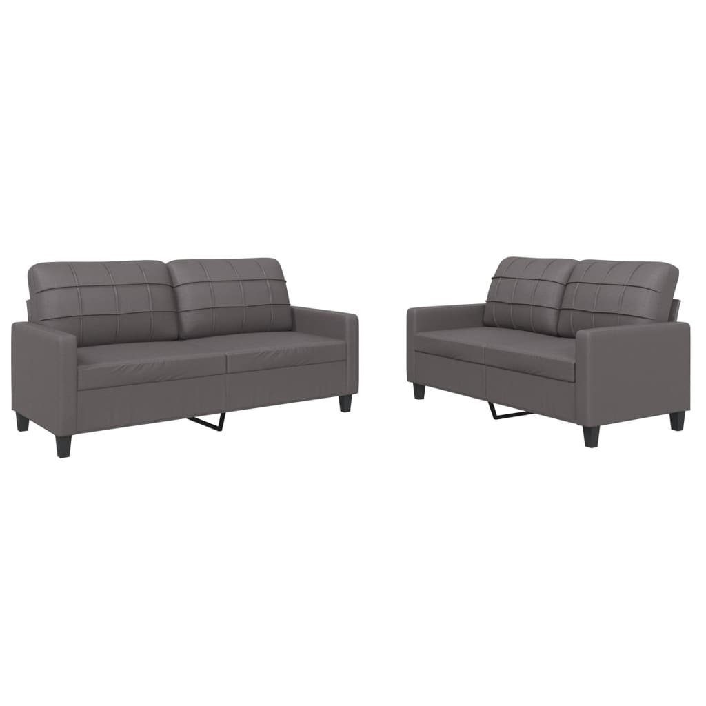 vidaXL Sofagarnitur Grau Sofa Kunstleder Kissen mit 2-tlg.