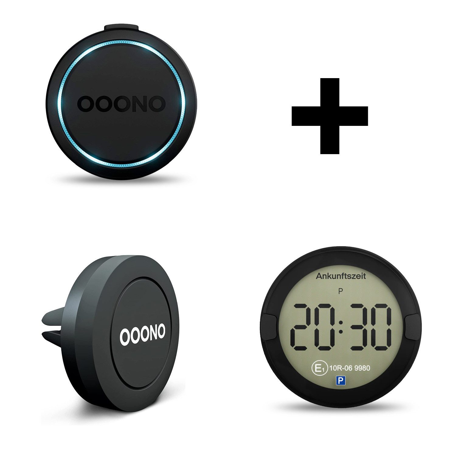 OOONO OOONO 3`er Set: OOONO NO:2 + P-DISC Parkscheibe + Halterung Verkehrsalarm
