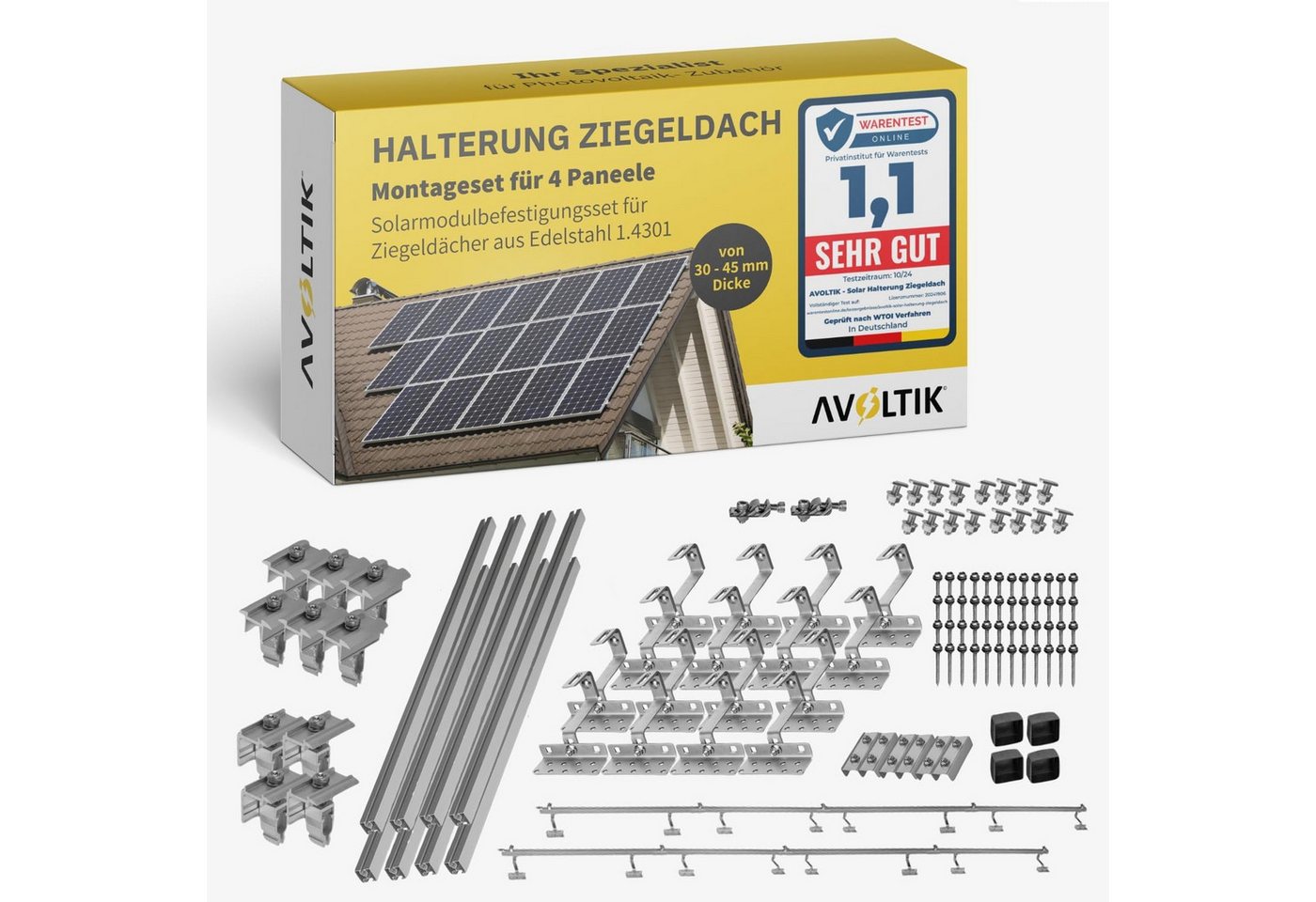 avoltik Solarmodul-Halterung Halterung Ziegeldach Montageset Dach Befestigung f 4 Solarmodule, (Halterung Ziegeldach Montageset Dach Befestigung f 4 Solarmodule, Halterung Ziegeldach Montageset Dach Befestigung f 4 Solarmodule, Das robuste Dach Solarhalte
