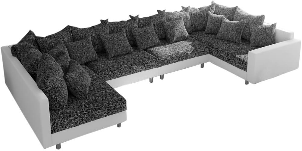DELIFE Wohnlandschaft Clovis, XL Weiss Schwarz mit Armlehne Wohnlandschaft Modulsofa