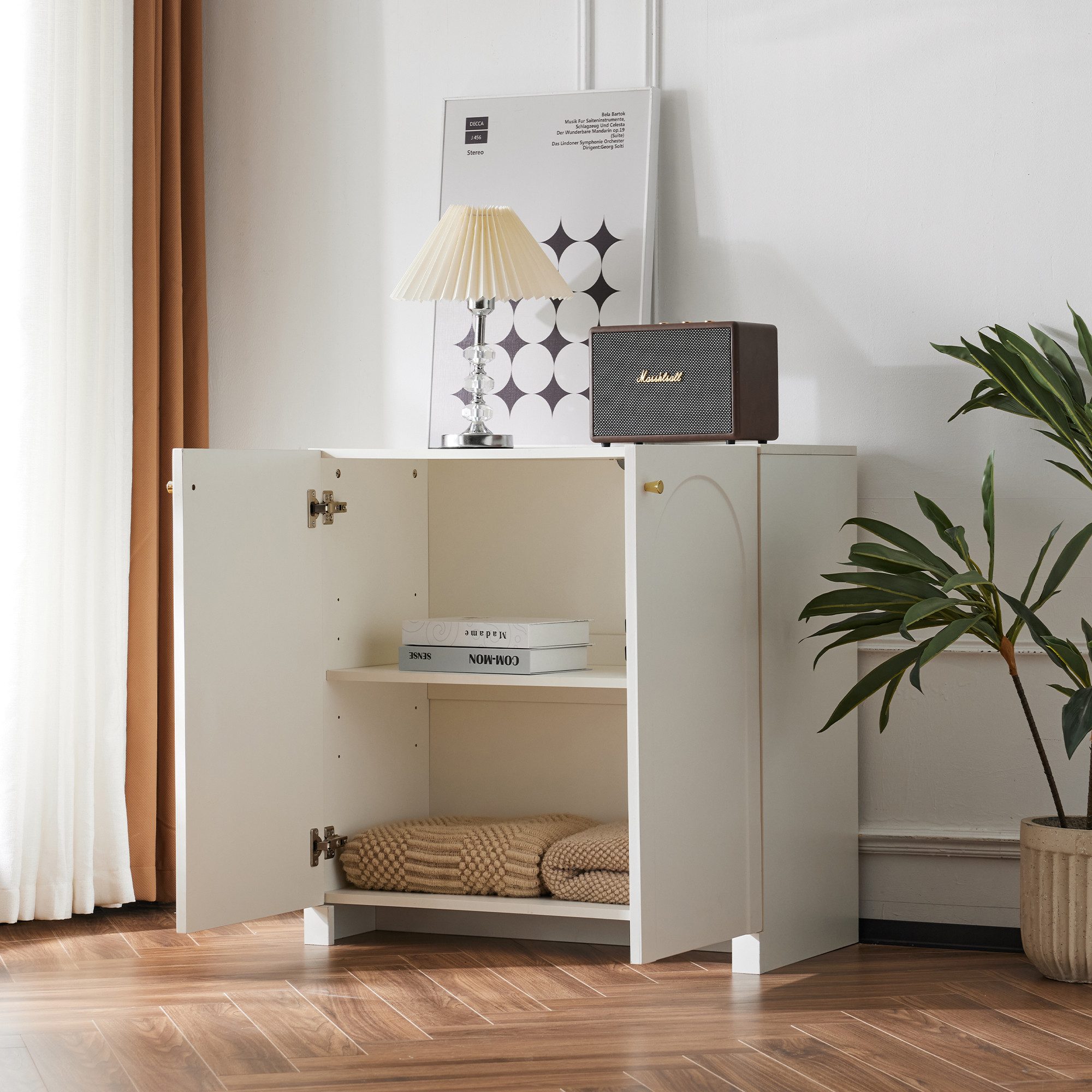 Flieks Kommode mit 2 Türen Creme-Weiß (1 St., 80x40x80 cm), Sideboard Standschrank Aufbewahrungsschrank Wohnzimmer