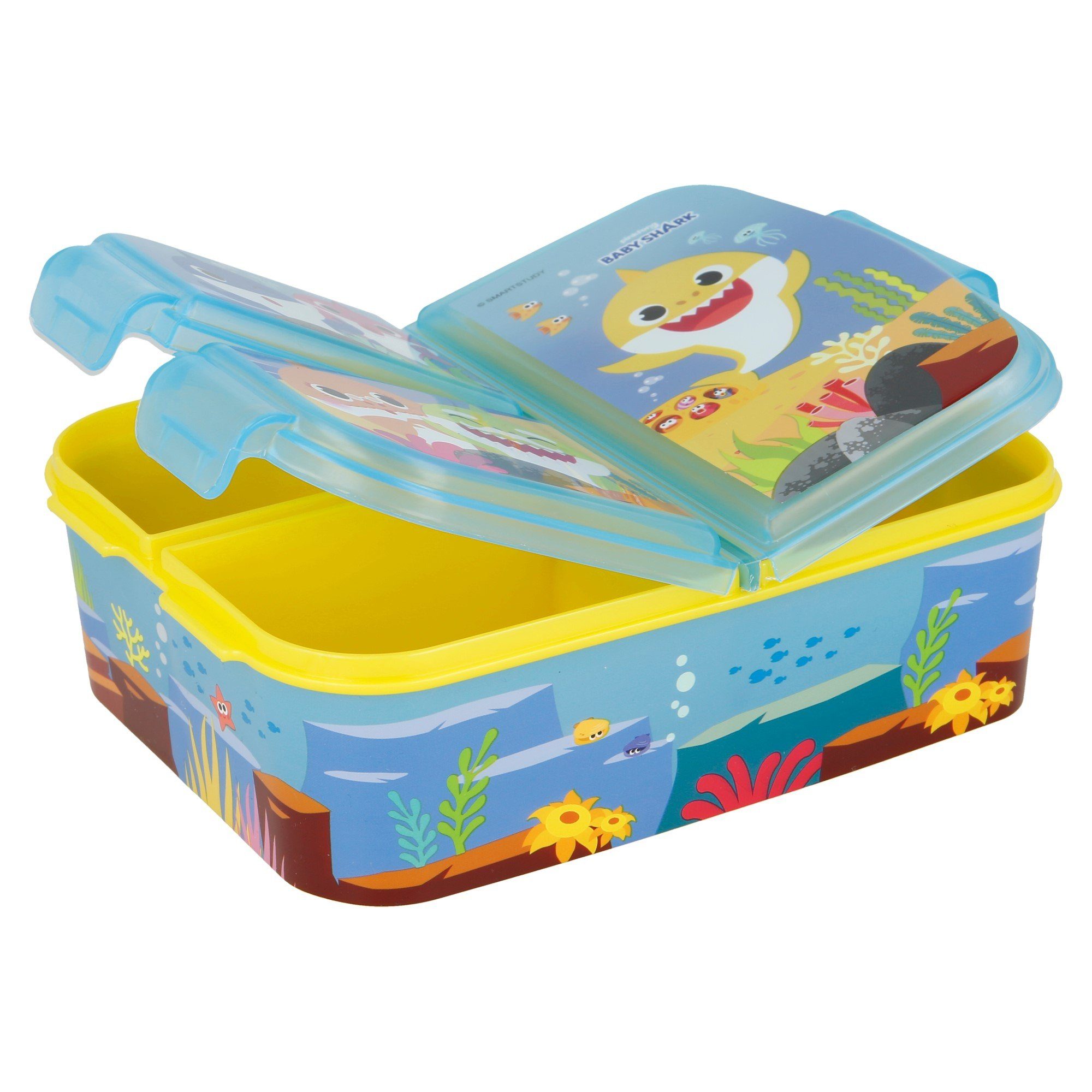 mit Lunchbox, frei BPA Baby Kinder 3-Fach-Unterteilung Brotdose Kunststoff, Shark