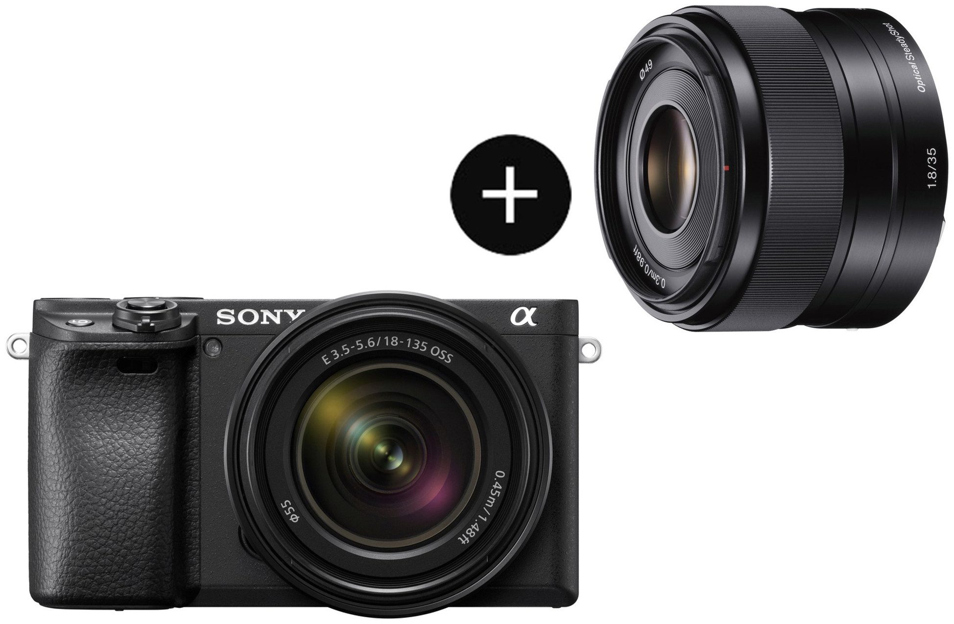 Sony Set: SEL35F18 Objektiv + Alpha 6400AMB APS-C Systemkamera (SEL-18135, SEL-35f18, 24 MP, 2x opt. Zoom, Bluetooth, WLAN, E-Mount Systemkamera, 24 Megapixel, 4K Video, 180° Klapp-Display)