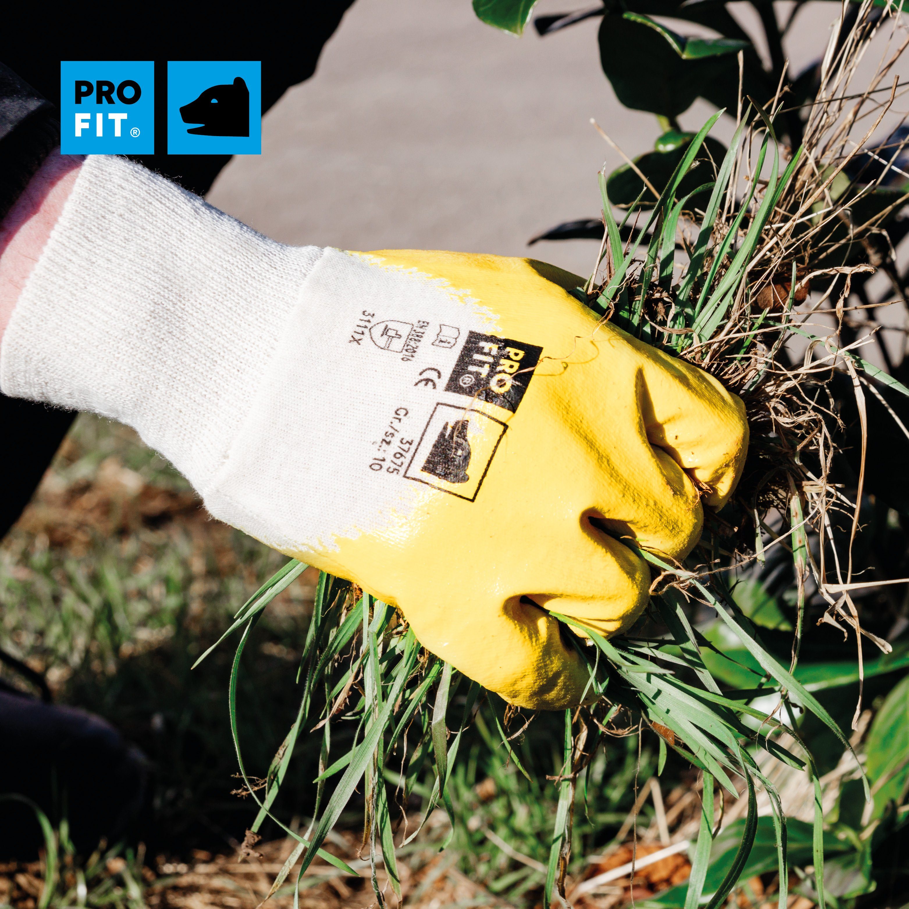 PRO FIT Nitril-Handschuhe Arbeitshandschuhe, Gartenhandschuh ¾ beschichtet, Mechaniker-Handschuh (12, Paar) Wasserdichte Handinnenfläche