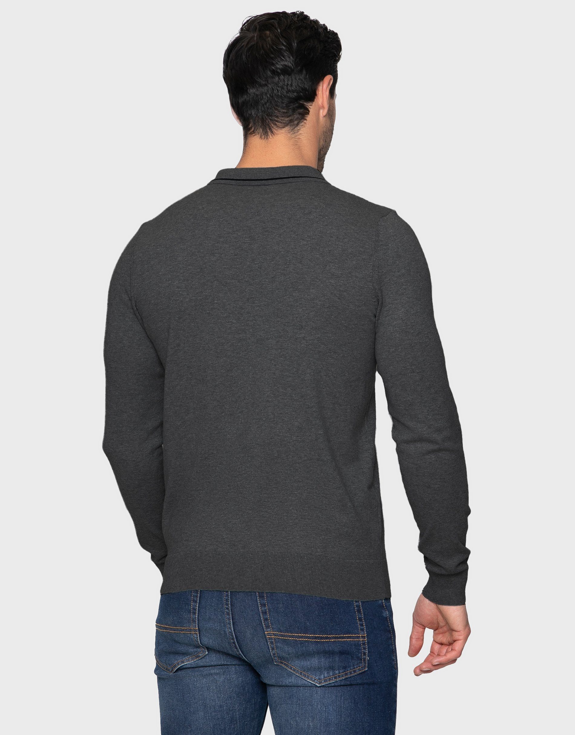 Grey Langarm-Poloshirt Mid Marl Barrow Threadbare
