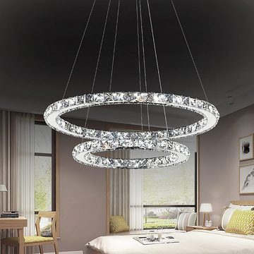 AUFUN Kronleuchter Moderne Kristall LED Hängelampe, 48W, Kaltweiß-Dimmbar, für Innen