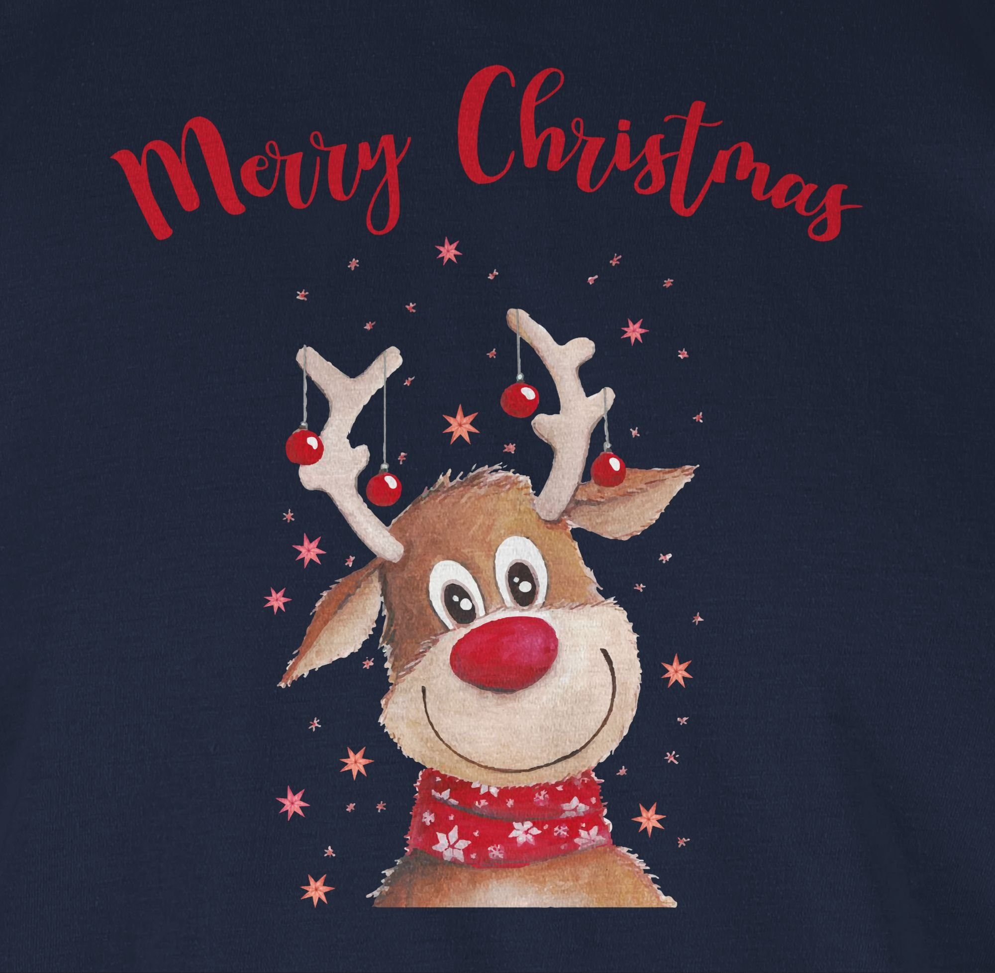 Rentier Christmas T-Shirt 02 Blau Merry Navy Weihachten Shirtracer Kleidung