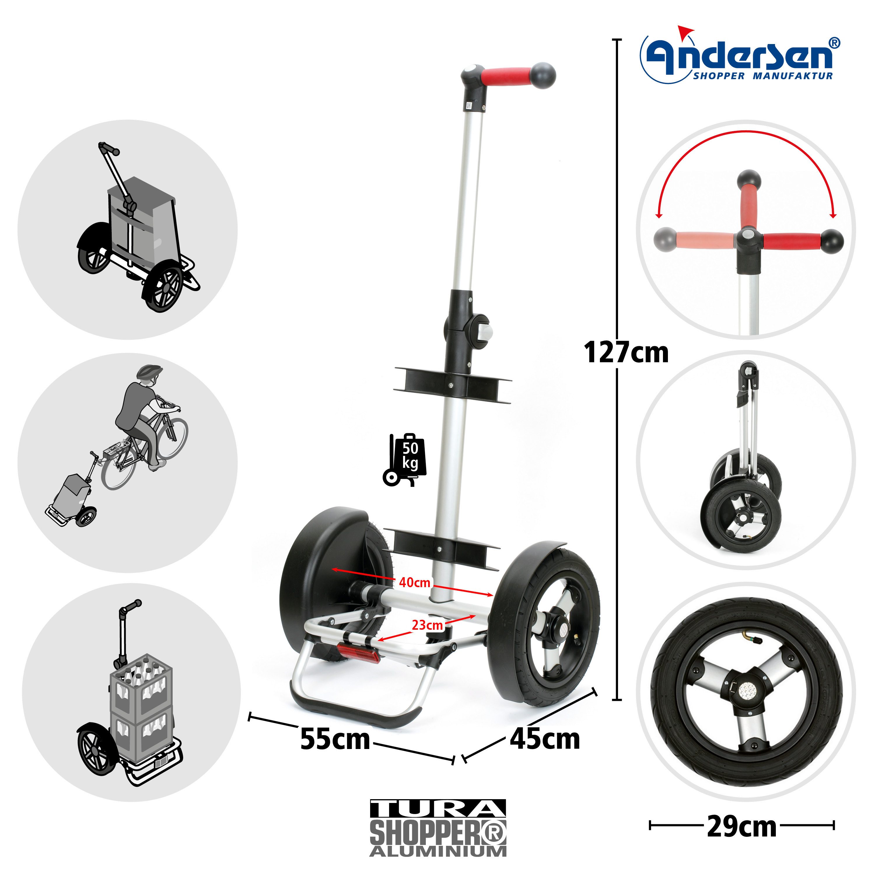 Andersen Einkaufstrolley Tura Shopper Hydro 3.0 rot, Thermofach 8 Liter, klappbar, belastbar bis 50kg, wasserabweisend