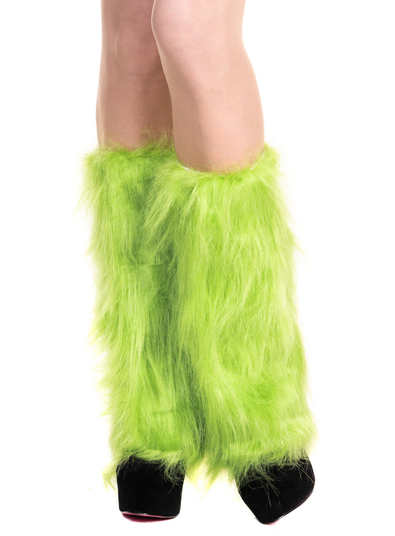 Leg Avenue Kostüm Hippie Fell Stulpen, Beinstulpen hellgrün, Flauschige Legwarmer aus buntem Kunstfell