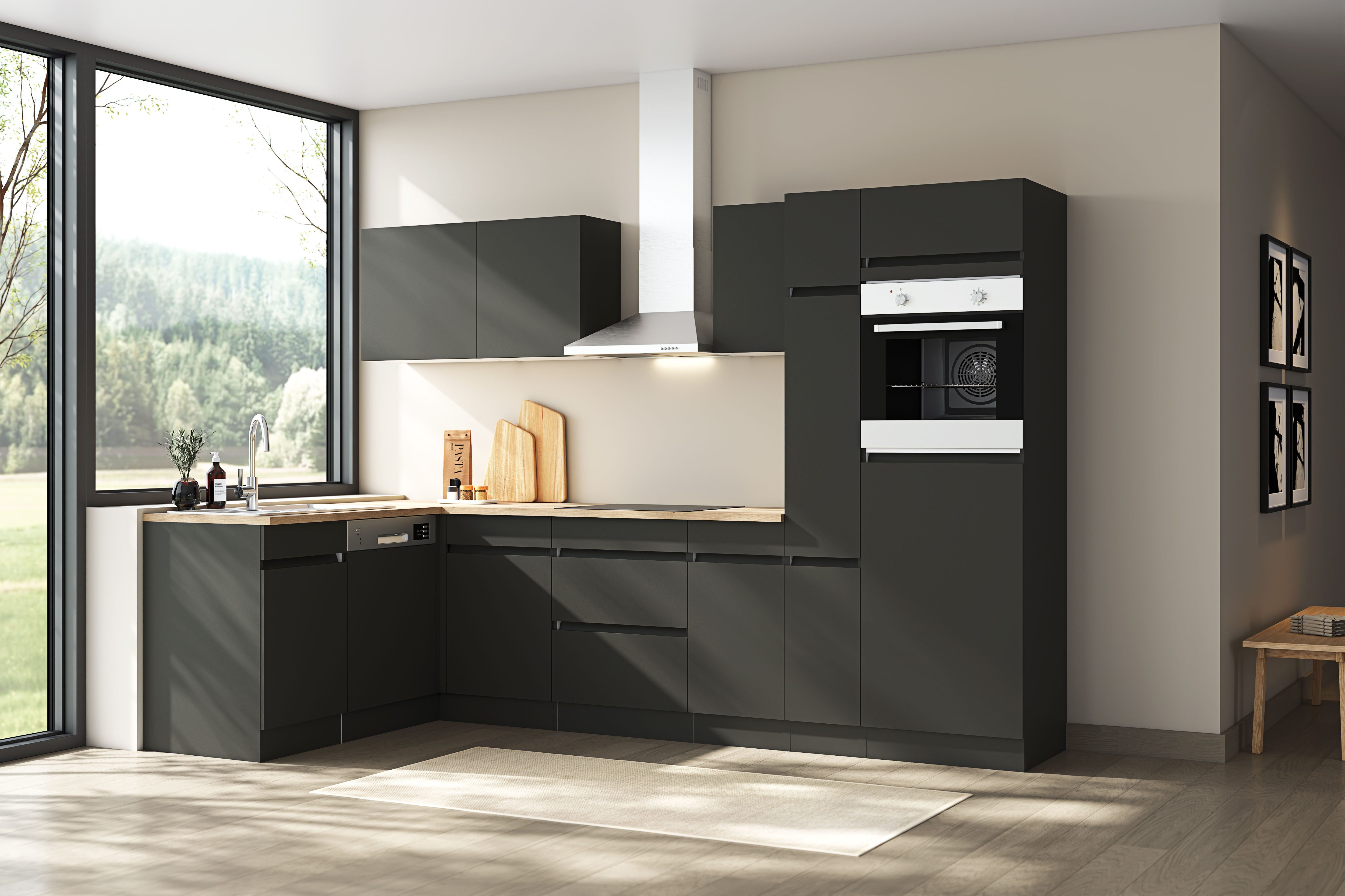 OPTIFIT Küchenzeile Roth, Stellmaße 300x175 cm, wahlweise mit E-Geräten, mit Apothekerschrank