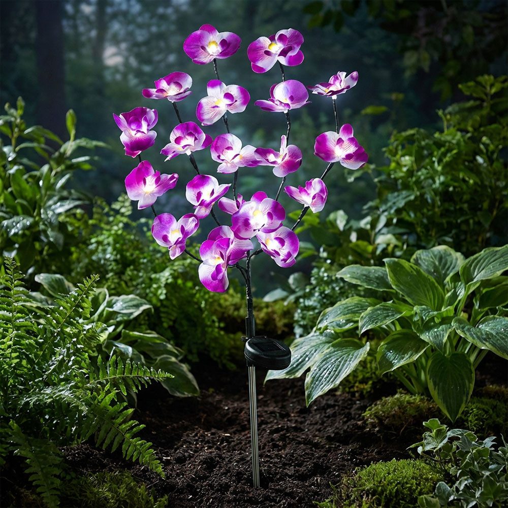 Haushalt International LED Solarleuchte, LED-Leuchtmittel fest verbaut, Kaltweiß, Tageslichtweiß, 2x Solar Steckleuchten LED Gartenlicht Orchidee Blume