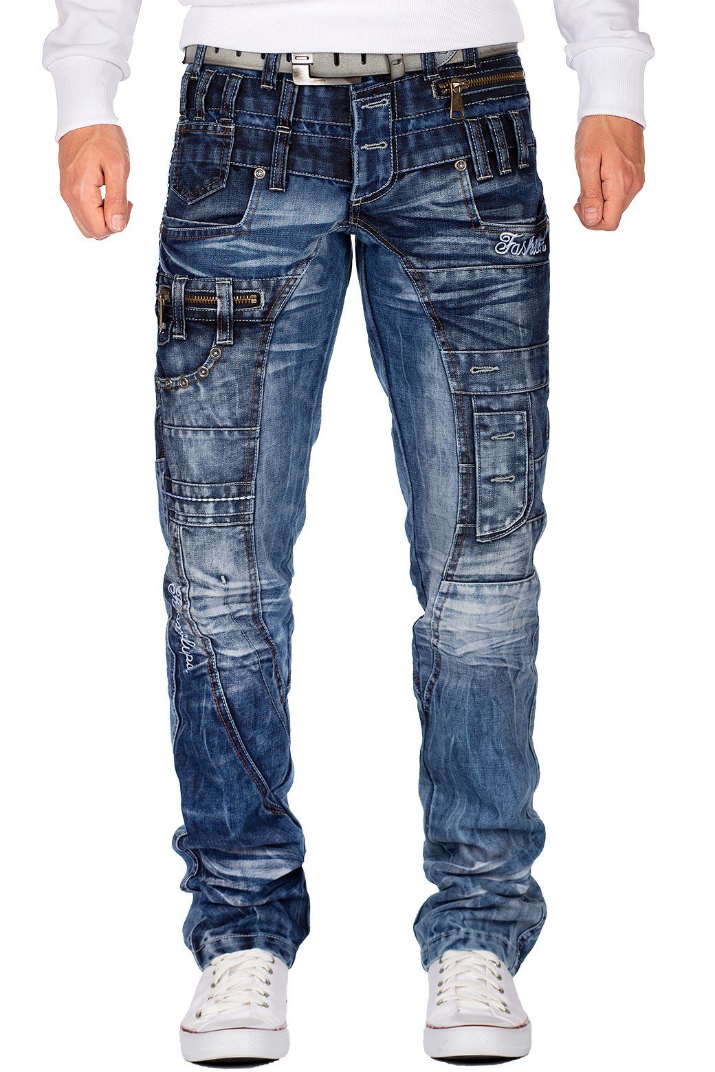 Kosmo Lupo 5-Pocket-Jeans Auffällige Herren Hose BA-KM020 mit aufgesetzten Applikationen