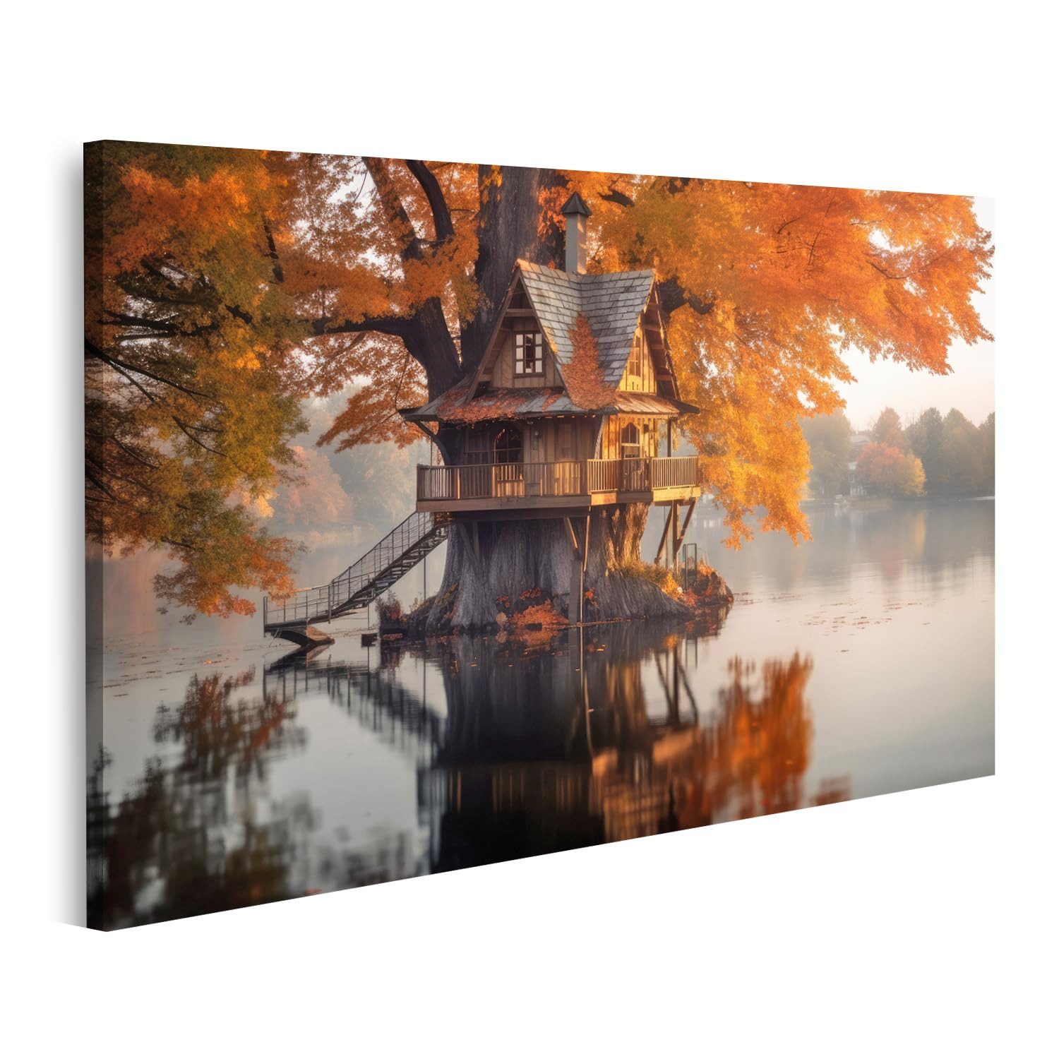 islandburner Leinwandbild Vintage Holz Baumhaus Am See Außen Kanada Aig Vintage Holz Baumhaus