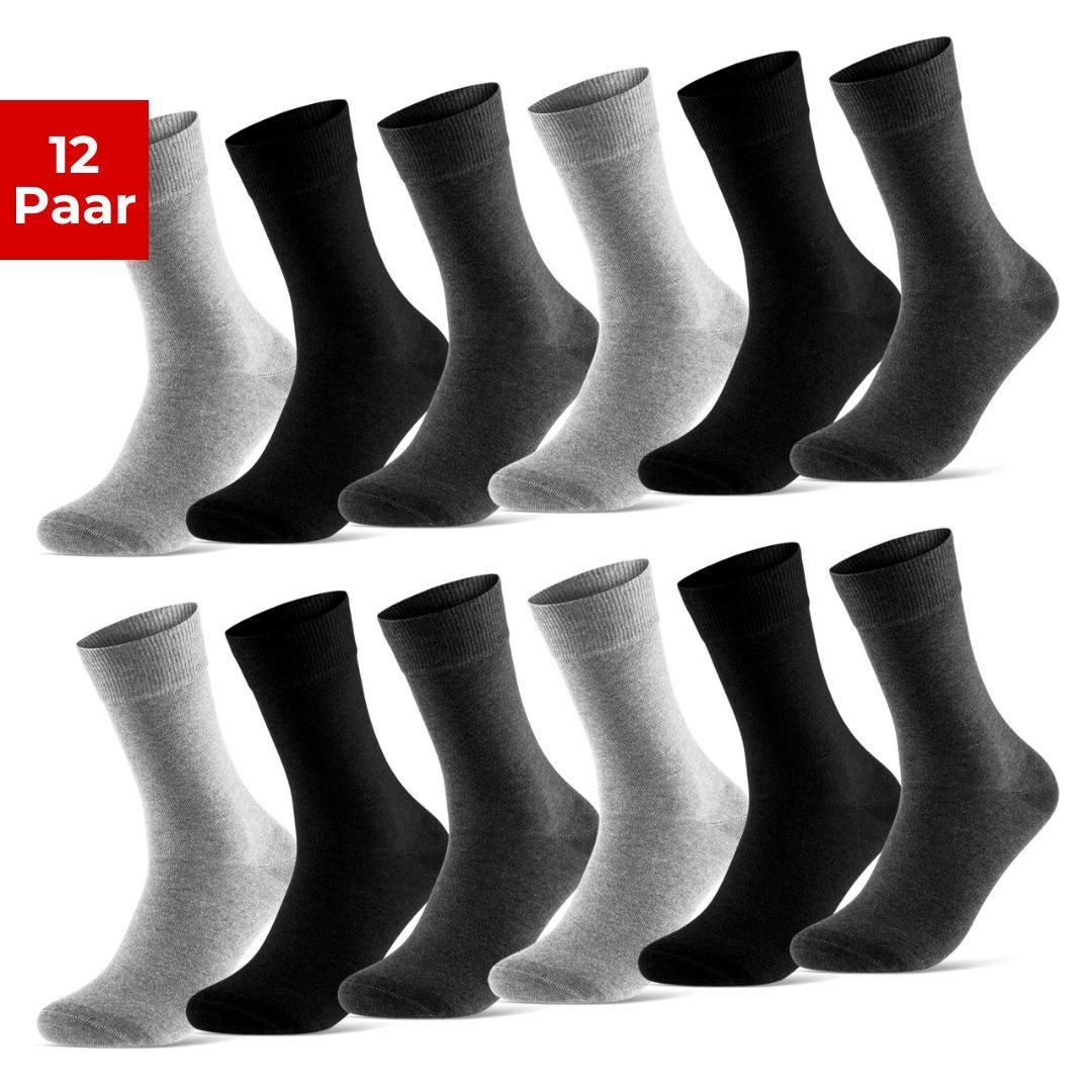 Socken 12 Paar Damen & Herren Baumwollsocken mit Komfortbund Strümpfe