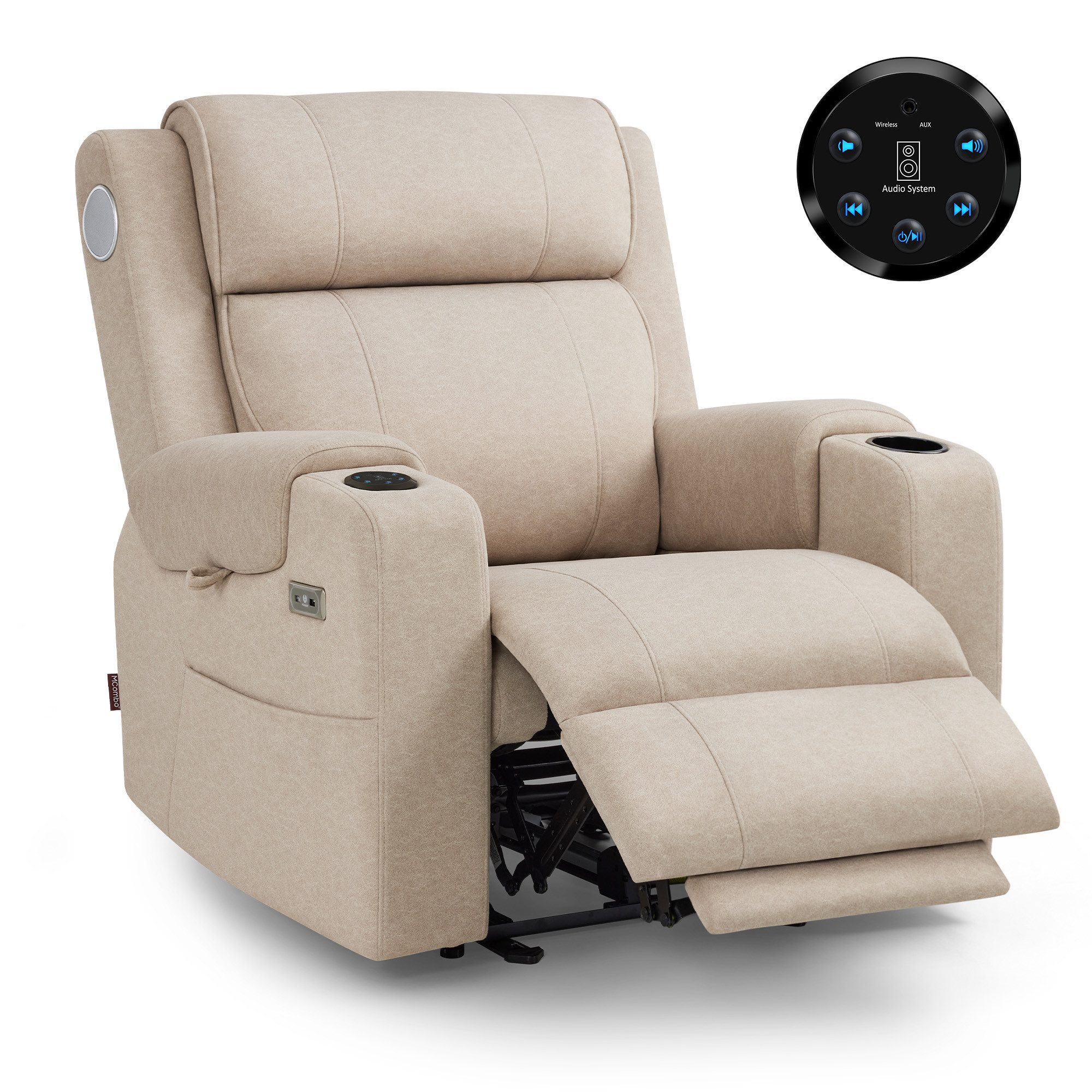 MCombo Relaxsessel M MCombo Fernsehsessel mit Bluetooth-Lautsprechern 7053, mit Liegefunktion, Verstellbare Kopfstütze, Massagefunktion