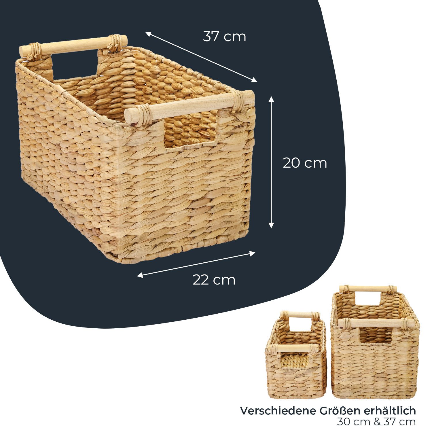 HMF Aufbewahrungskorb Aufbewahrungskorb geflochten aus Wasserhyazinthe, Korb mit (1 St), mit Holzgriffen für Bad, Küche und Wohnbereich, 37 x 22 x 20 cm – Bild 5 von 5