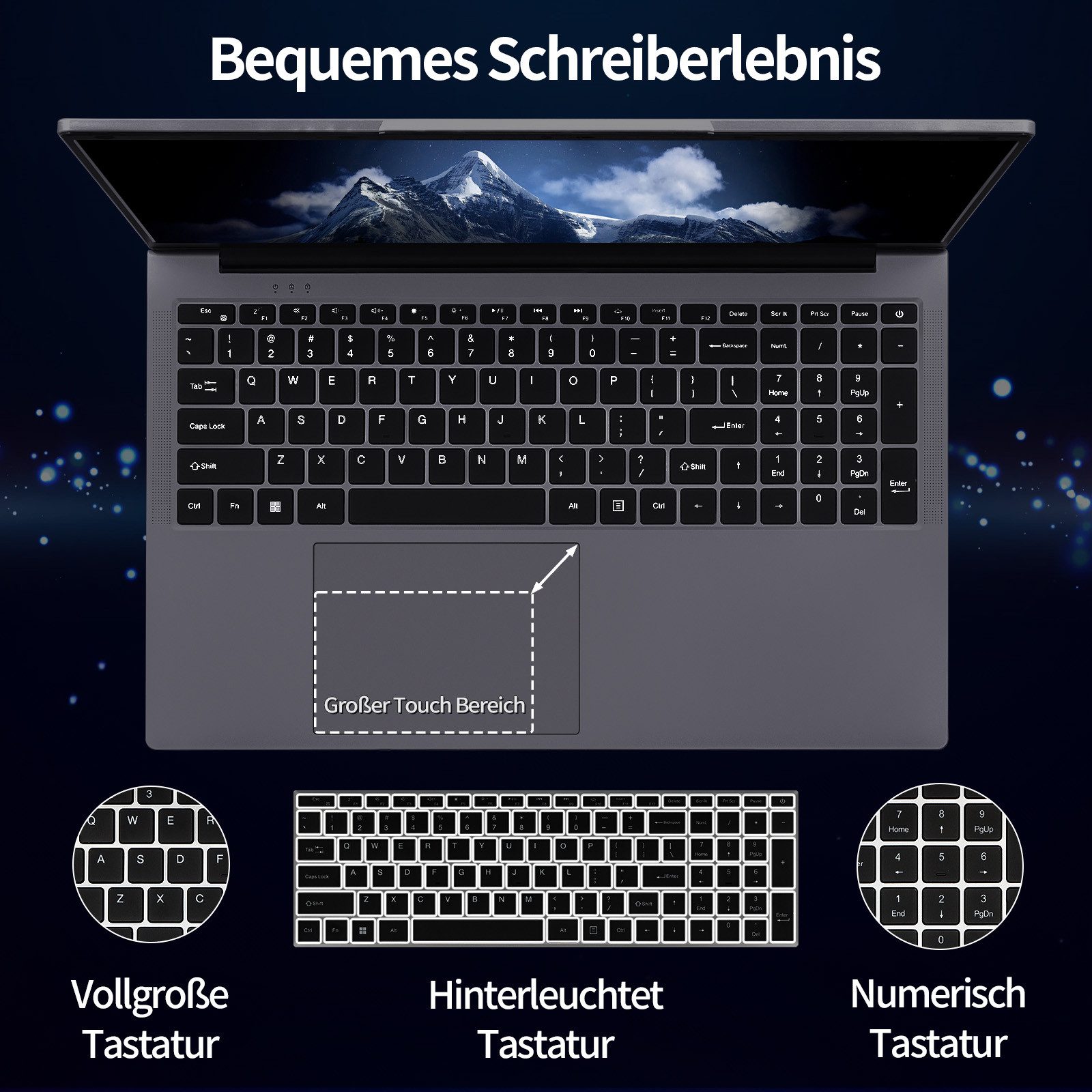 LONGEVINCE 17,3-Zoll-Laptop mit Full-HD-IPS-Display, Intel Celeron N150 Notebook (43,9 cm/17.3 Zoll, Intel Celeron N150, 16 GB, 512 GB SSD, 180° aufklappbares Scharnier, Beleuchtete Tastatur mit Nummernblock)