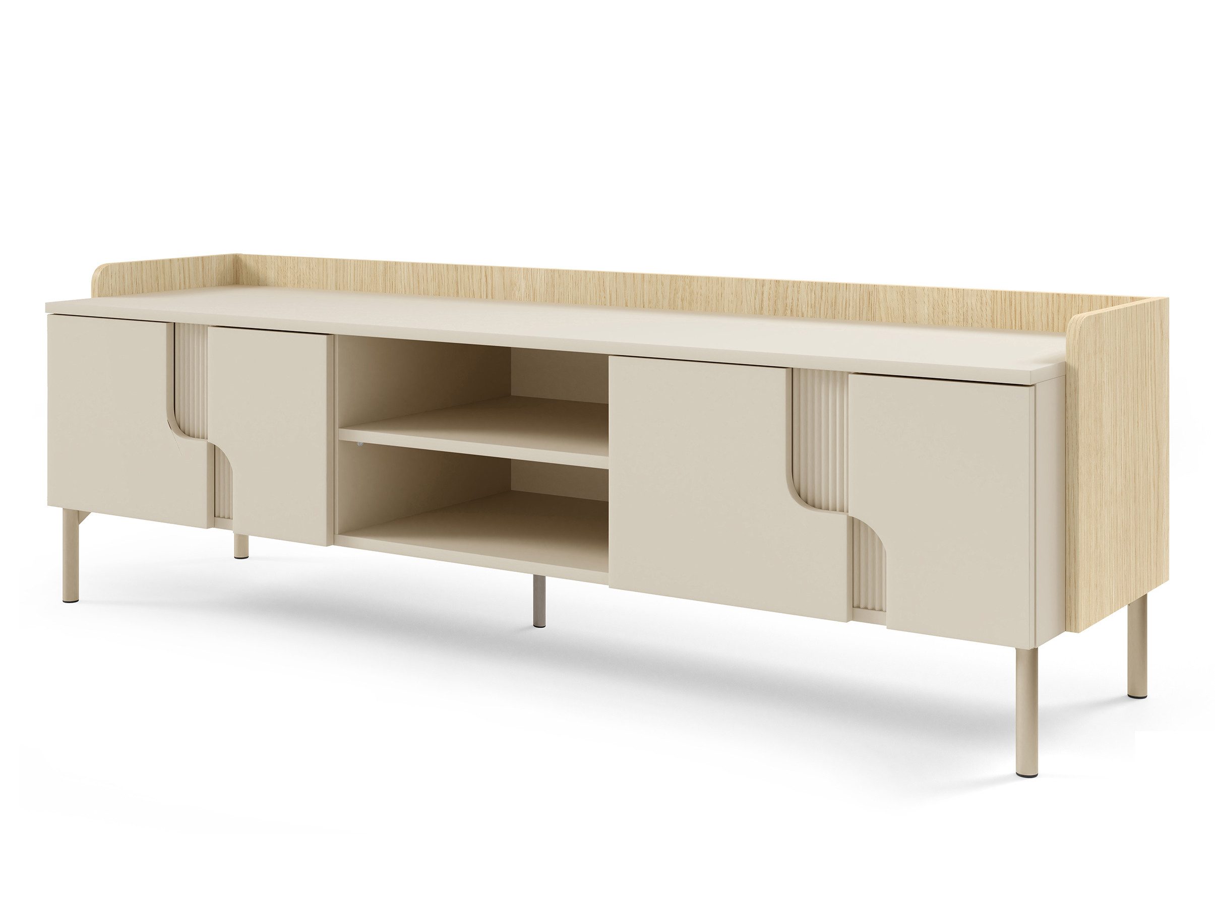 Beautysofa Lowboard POSITIVO Skandinavisches Design mit 4 Türen (TV-Schrank mit geriffelte Details, 2 offene Fächer, Tip-On-System), Breite: 160 cm
