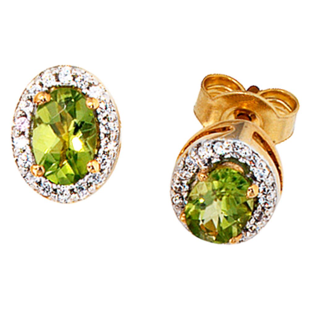Paar Ohrstecker Ohrstecker mit Peridot & 36 Brillanten, 585 Gold
