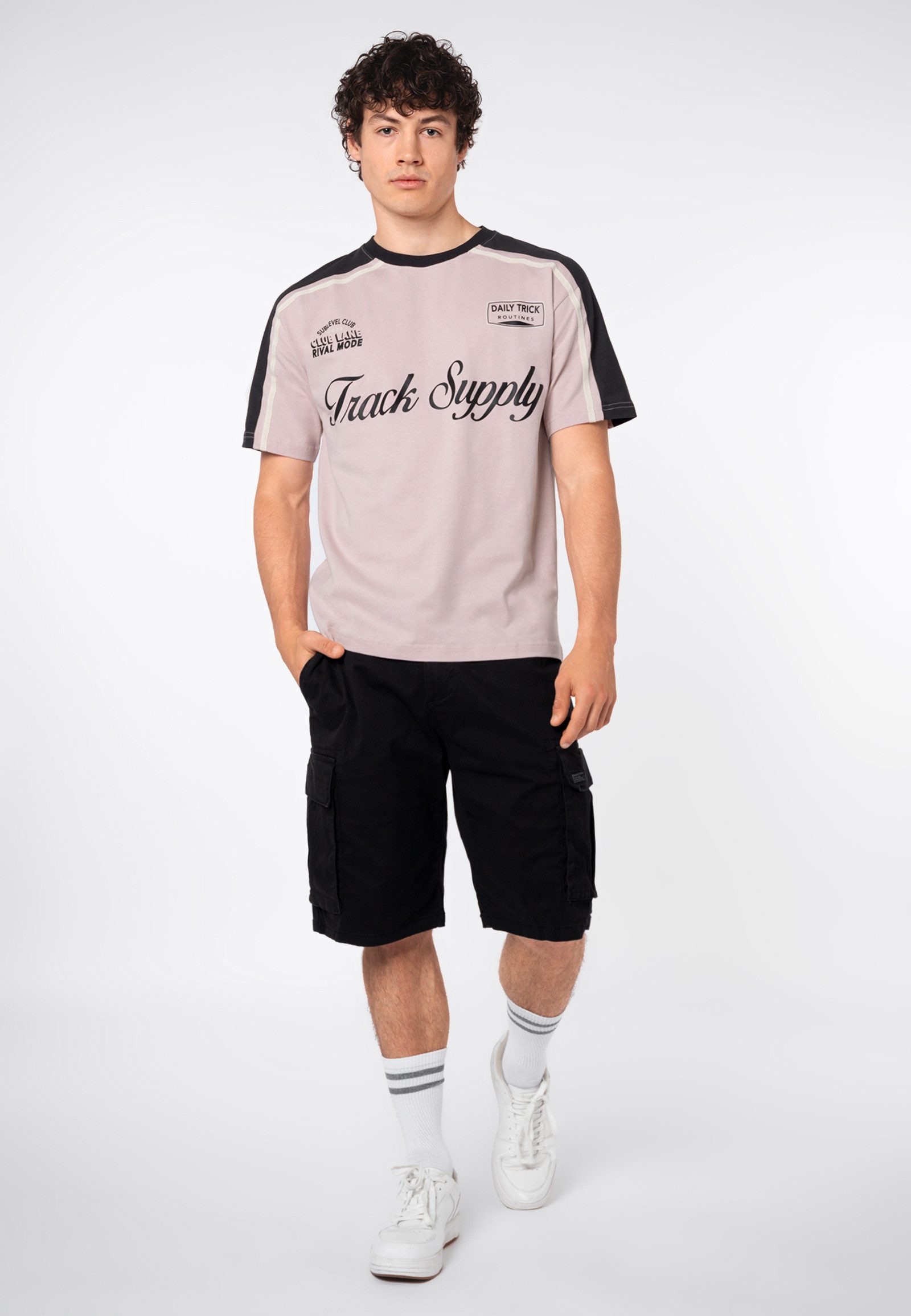 SUBLEVEL T-Shirt Herren Retro Shirt mit Print T-Shirt im Relaxed Fit mit Kontrasteinsätzen, Vintage-Print