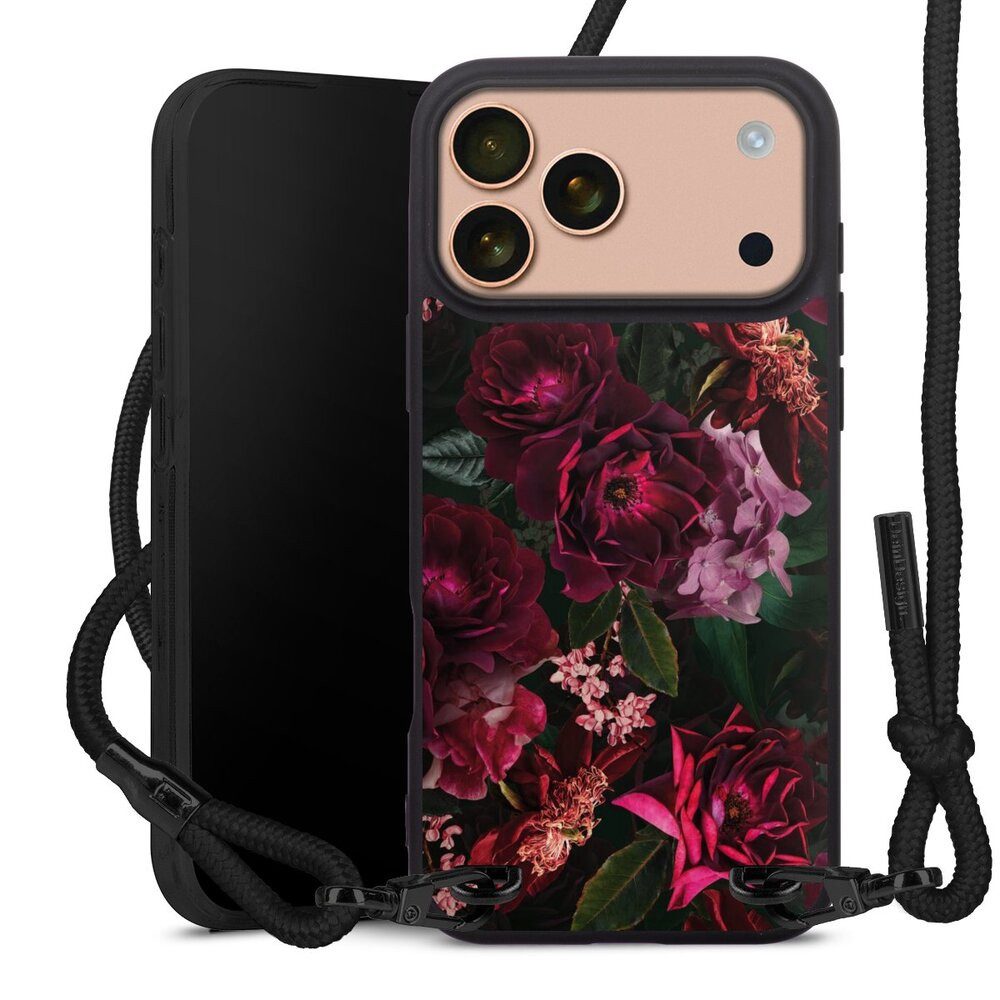 DeinDesign Handyhülle Rose Blumen Blüte Dark Red and Pink Flowers, Apple iPhone 17 Pro Max Premium Handykette Hülle mit Band