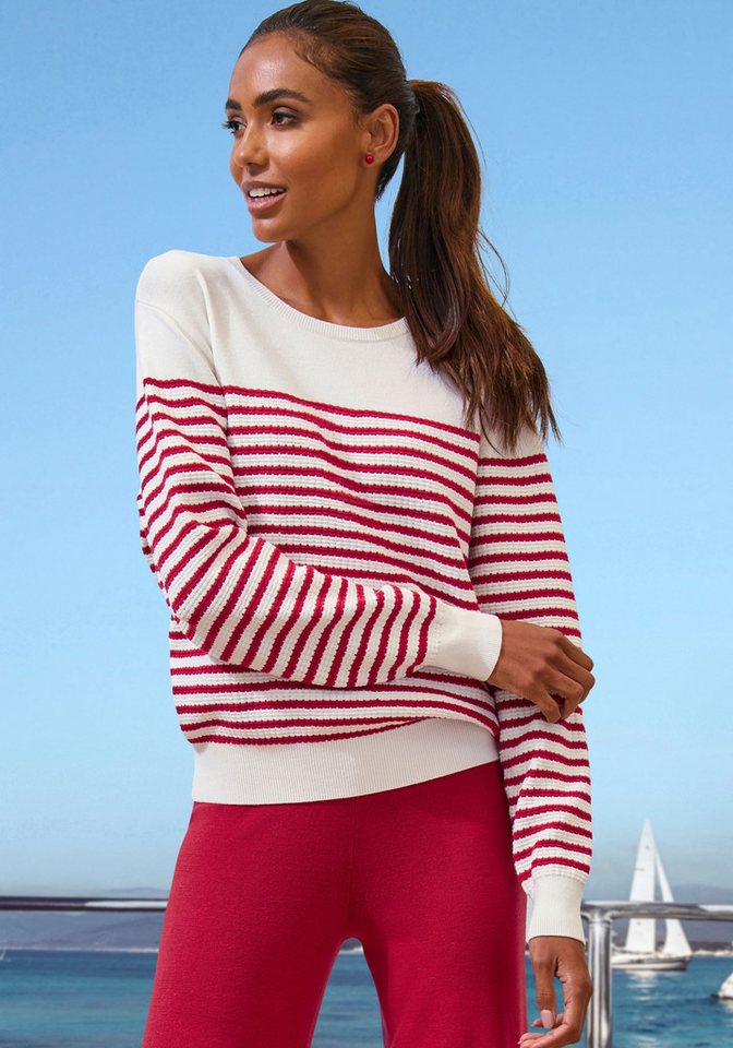 French Connection Sweater Maritimer Streifenlook aus soften Strukturstrick, Loungewear