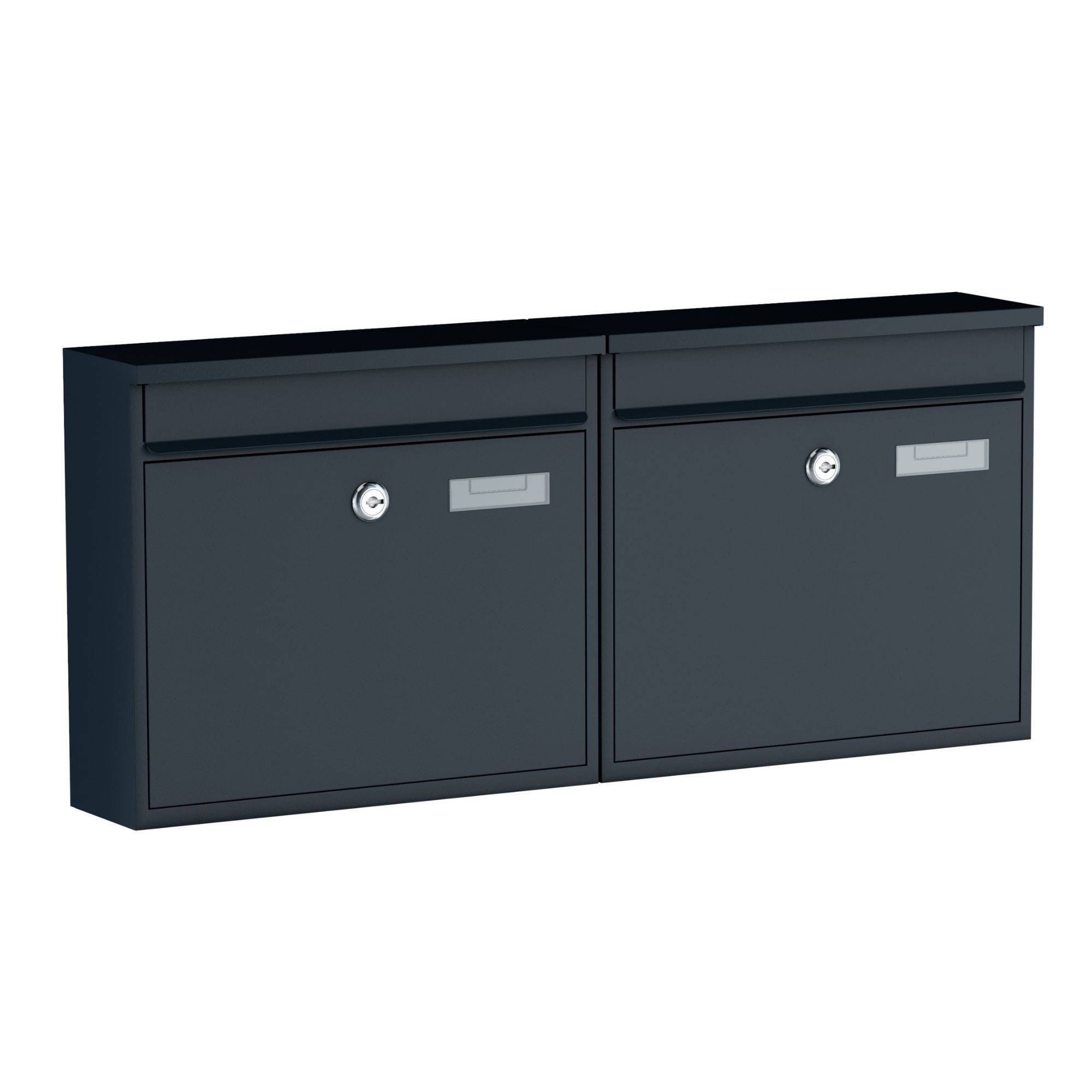 BASI Briefkasten Wandbriefkasten (Spar-Set, 2-St), 2er Set anthrazit matt, Einwurfklappe vorne, Namensschild, 2 Schlüssel