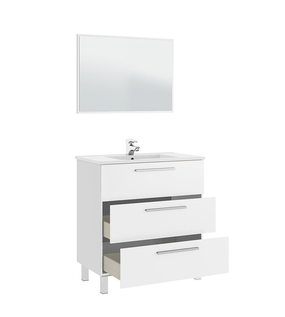 FORES HABITAT Waschbeckenunterschrank in weiß glänzend - 80x86x45 (BxHxT) – Bild 3 von 5