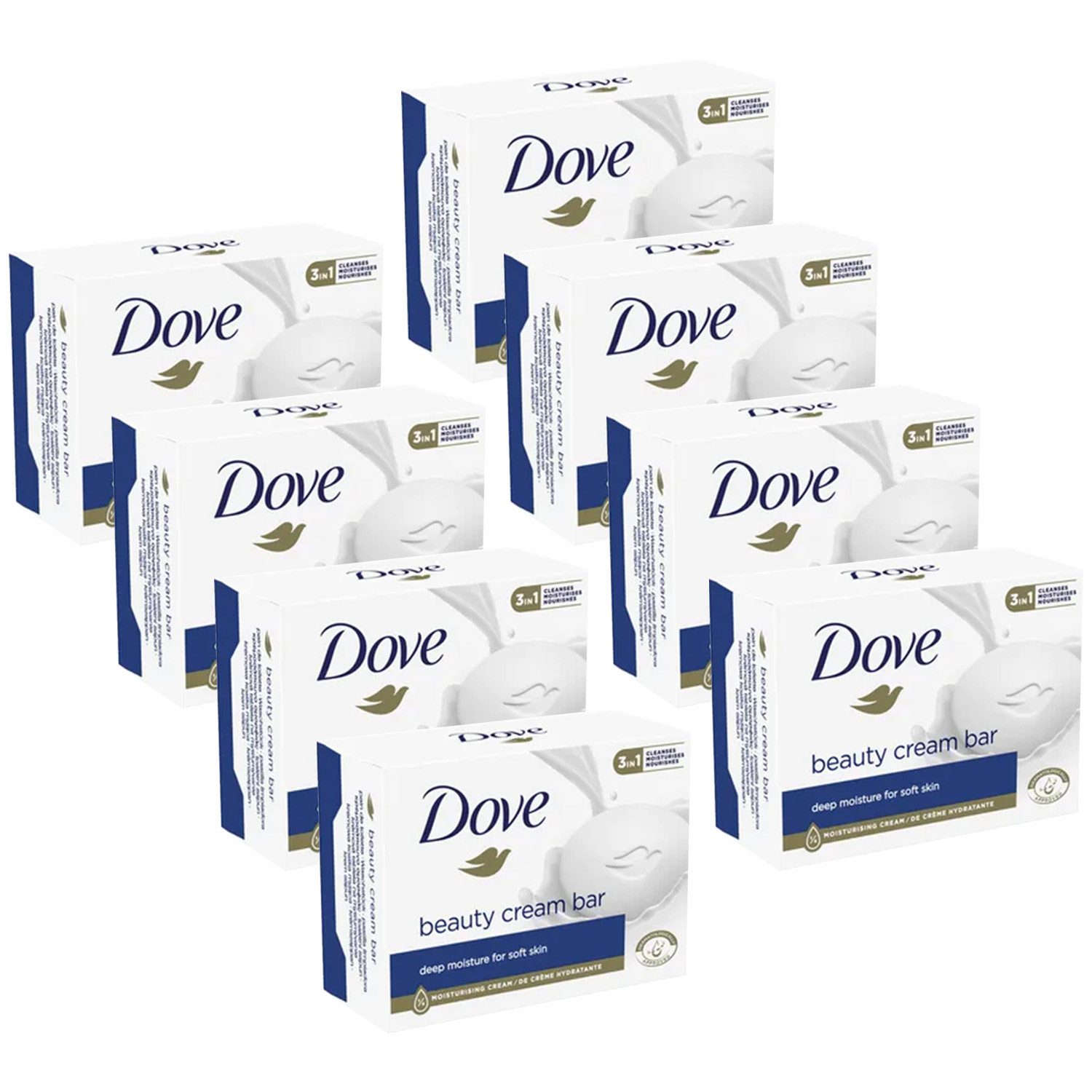 DOVE / UNILEVER Gesichtsseife Dove Beauty Cream Bar reinigt, spendet Feuchtigkeit und pflegt, 90 g, 8-tlg., Dove – sulfatfreie Badeseife für weiche und geschmeidige Haut 90 g