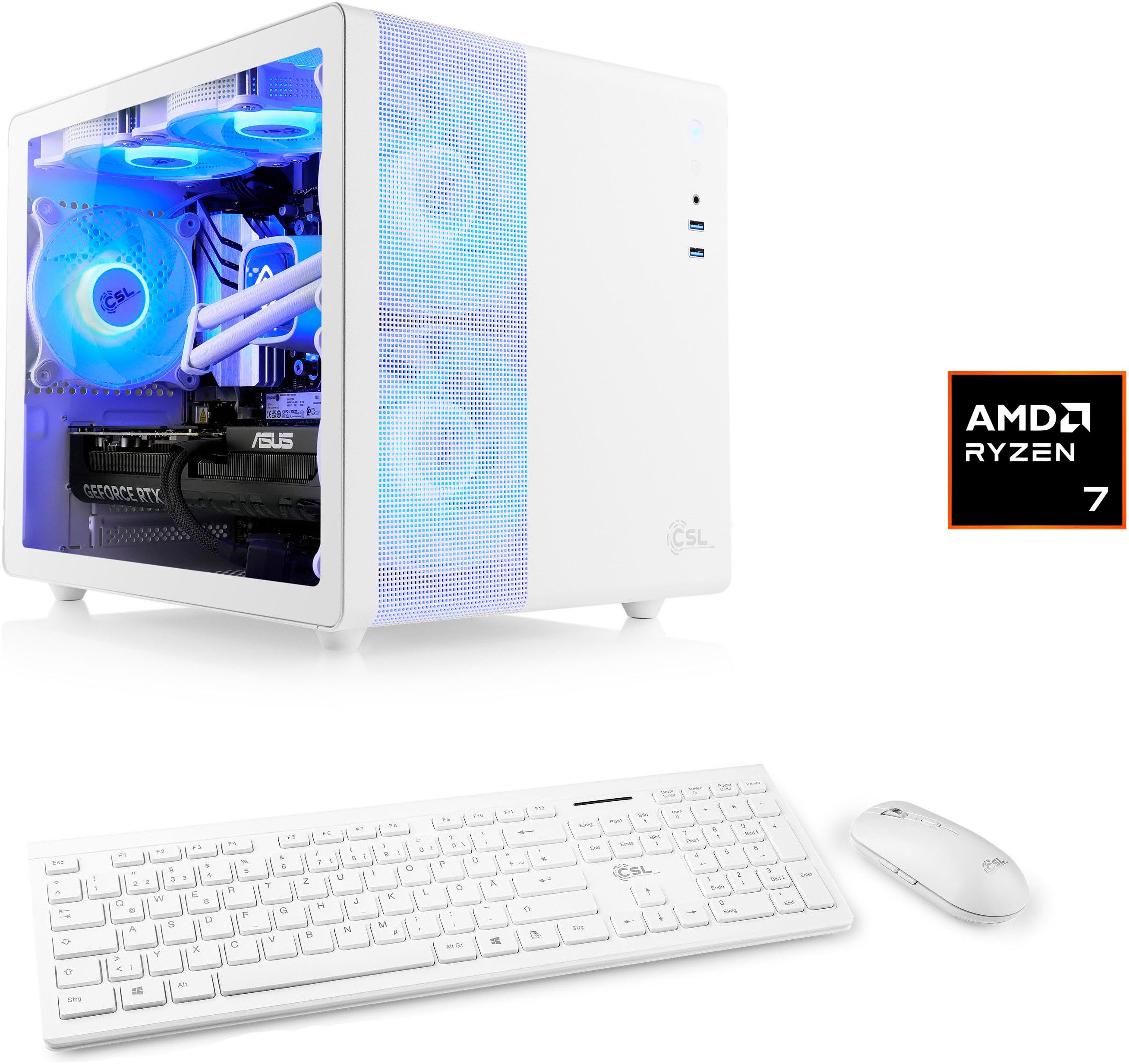 CSL Cube V24234 PC (AMD Ryzen 7 9800X3D, GeForce RTX 4060, 32 GB RAM, 1000 GB SSD, Wasserkühlung)