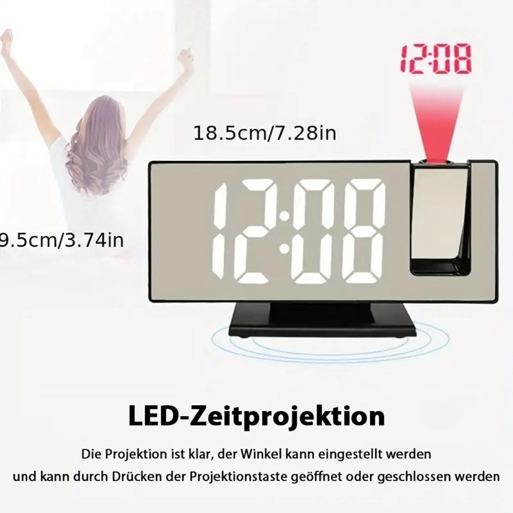 LED-Spiegeluhr, Weiß 3D-Projektionswecker,automatische Projektionswecker Helligkeitsanpassung TUABUR