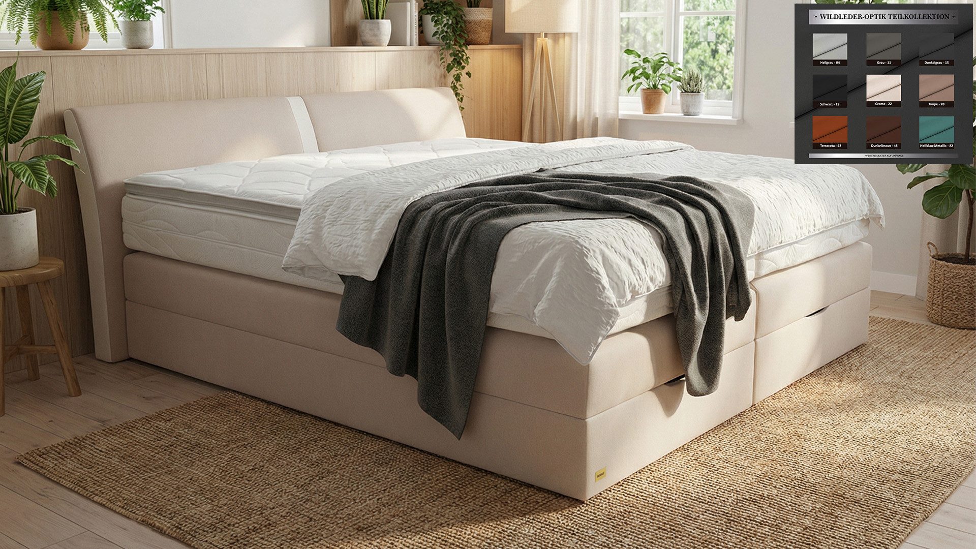 PAARA Boxspringbett Dallas Bettkasten Kopfverstellung Dachschräge, inkl. Matratze und Topper, mit einzigartigem Belüftungssystem
