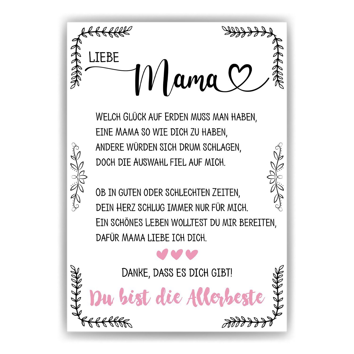 Tigerlino Poster Allerbeste Mama Geschenk Muttertag Geburtstag Mama Spruch Mutter, DIN A4 | Poster