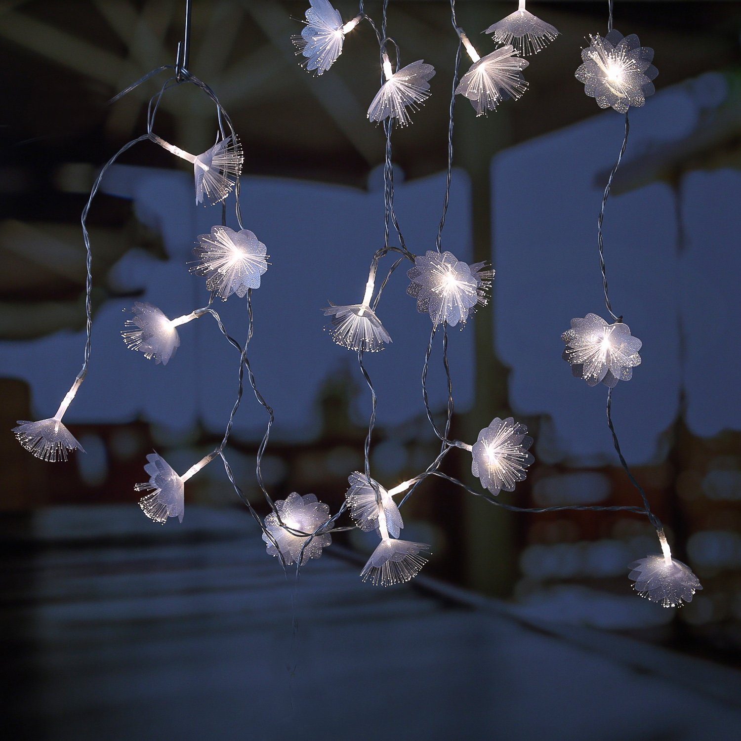MARELIDA LED-Lichterkette Blume 20 leuchtende Fiberglas Blumen Trafo 3,72m  transparent, 20-flammig