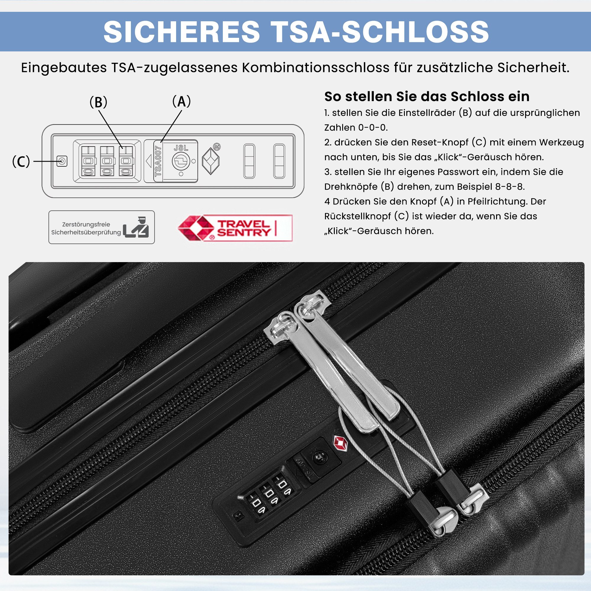 ChaCool Business-Koffer Trolleys mit Laptopfach, Leichter Rollkoffer aus ABS-Hartschale, 38×26×57.5 cm, 40L, Robustes und Leichtes Reisegepäck