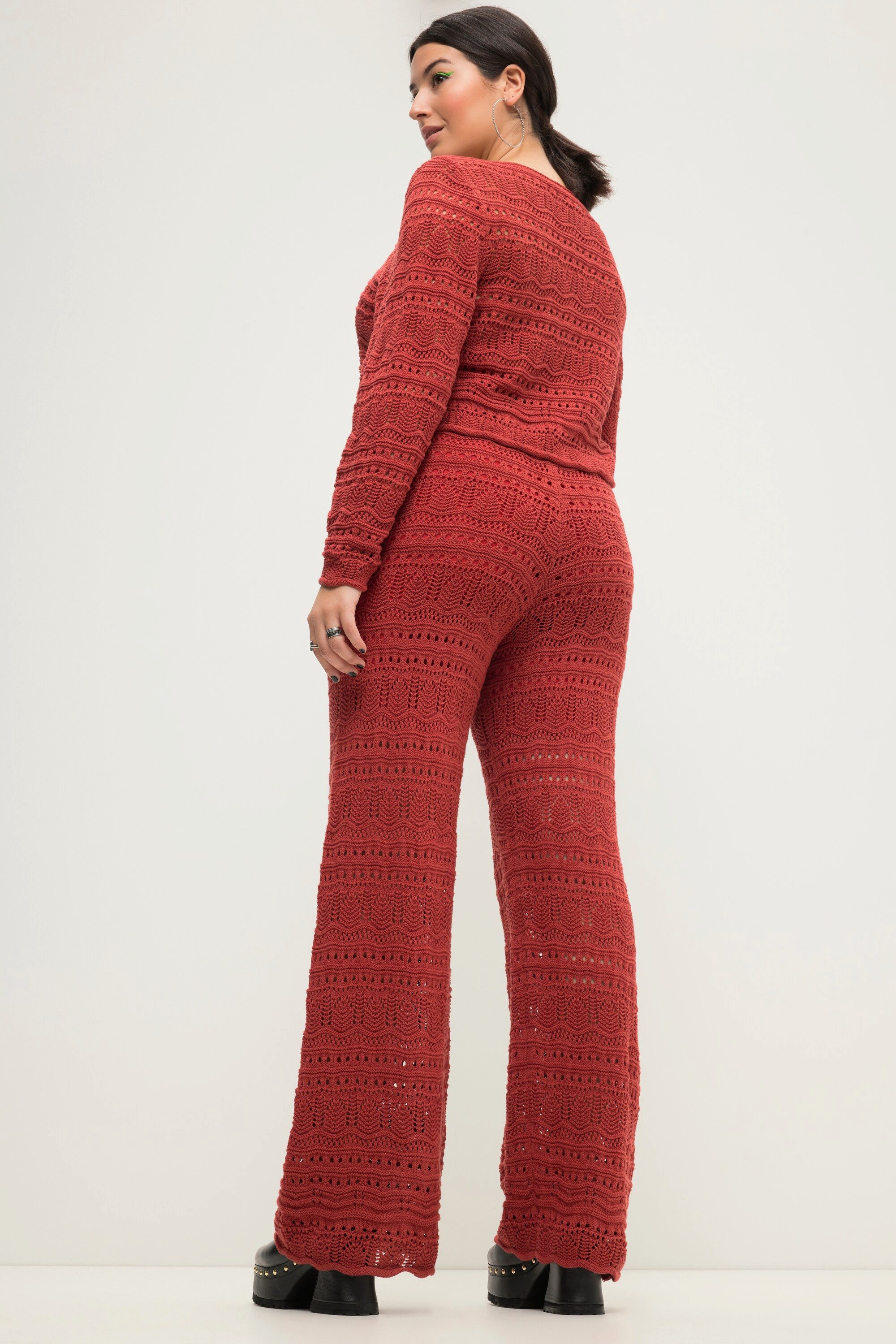 Studio Untold Schlupfhose Ajour-Strickhose Wide Legs Elastikbund
