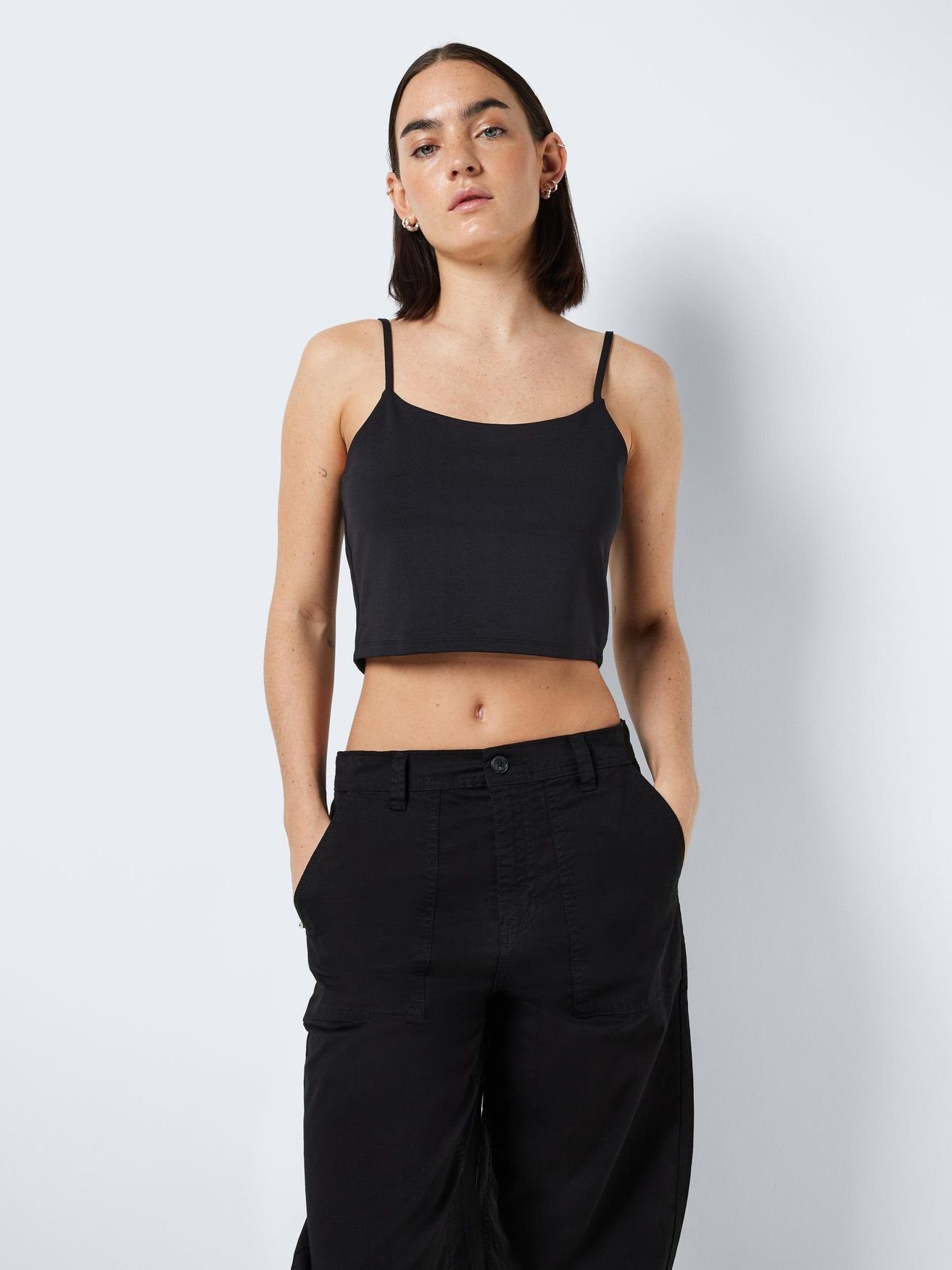 Noisy may Shirttop Einfarbiges Crop Top mit Spaghettiträgern NMTERESA 5675 in Schwarz