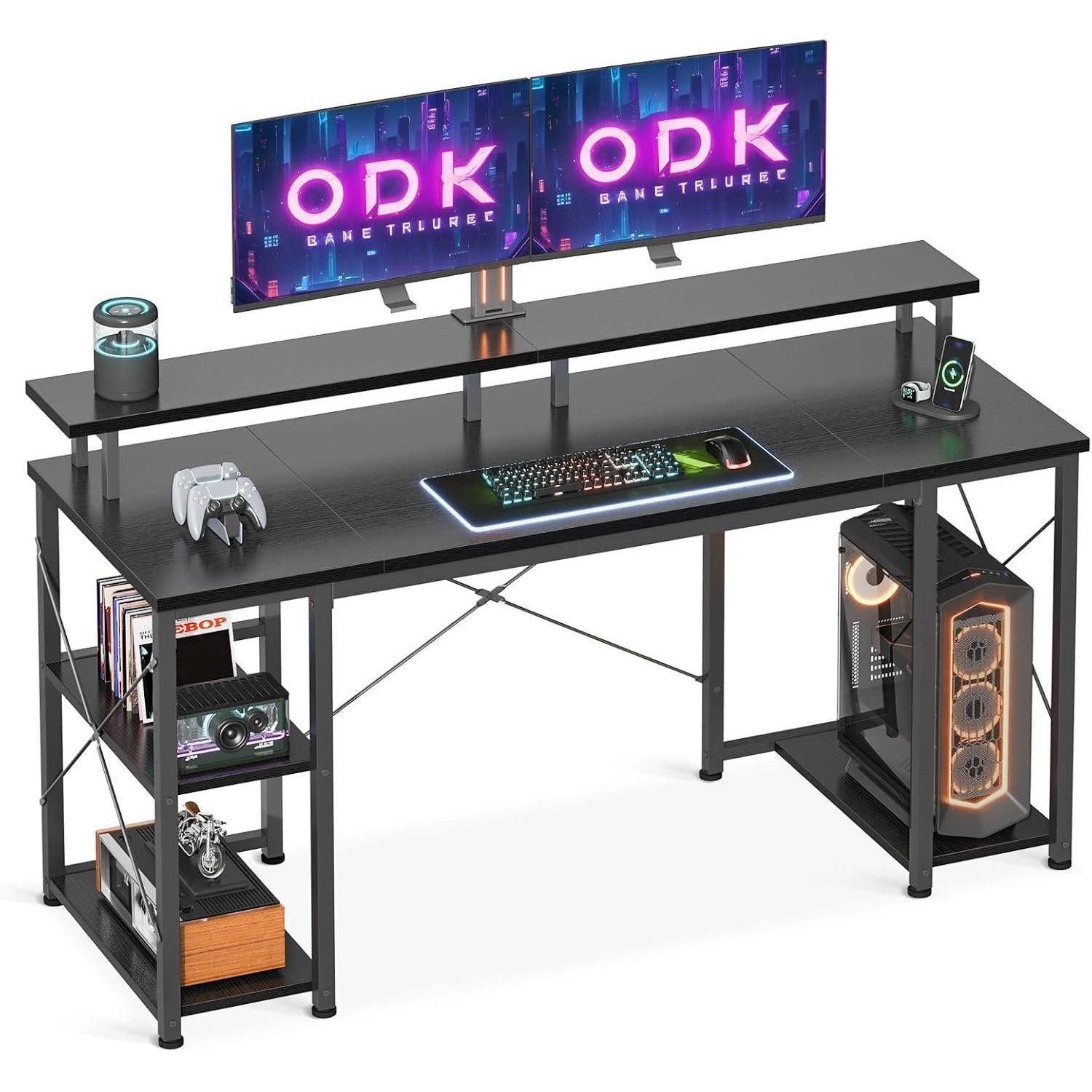LuxusKollektion Gamingtisch Gaming Schreibtisch Schwarz Regal Monitorständer 120x50x86.5cm OTTO