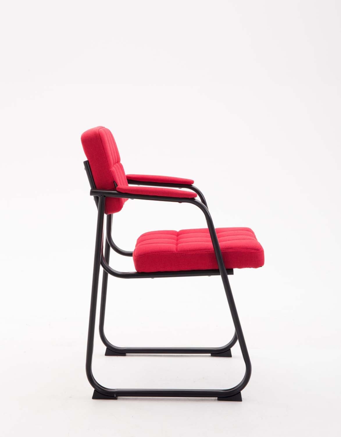 TPFLiving Besucherstuhl Canam - (Küchenstuhl hochwertig Wohnzimmerstuhl), Esszimmerstuhl Sitzfläche: rot mit schwarz - - Konferenzstuhl Stoff Sitzfläche - gepolsterter Metall Gestell: matt