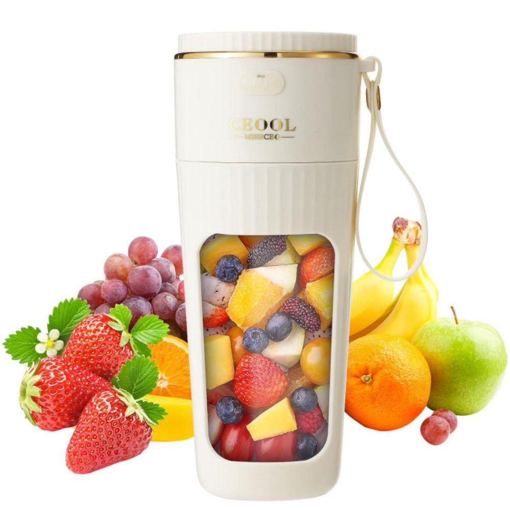 BlingBin Akku-Smoothie-Maker Tragbarer Mixer 340ml persönlicher Mixer für Smoothie und Shakes, 80,00 W, 3000mah Mini Reisemixer Entsafter Mixer für Reisen, Büro