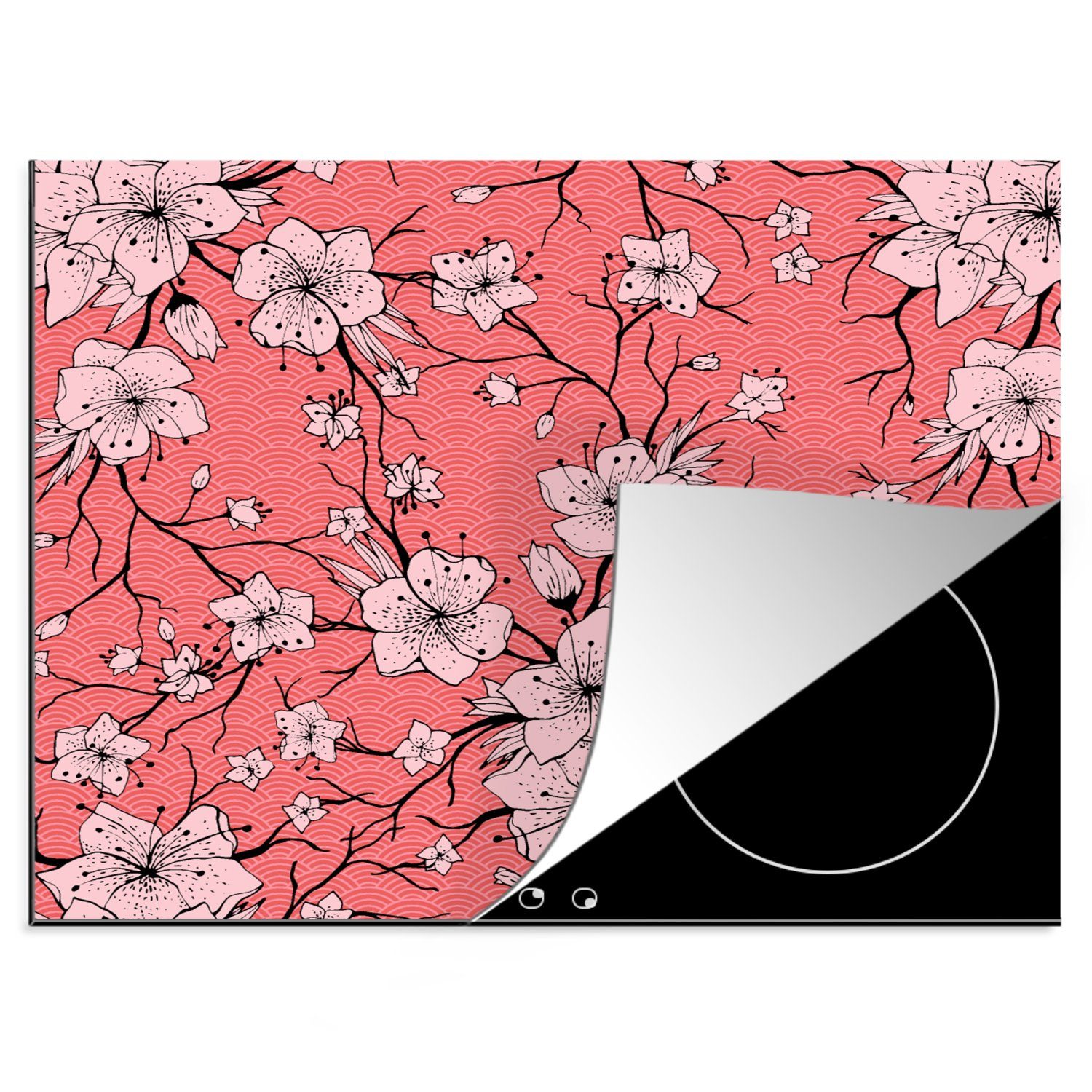 cm, Muster Mobile Blumen - Herdblende-/Abdeckplatte - Japan, Vinyl, (1 MuchoWow tlg), Arbeitsfläche Ceranfeldabdeckung nutzbar, 60x52
