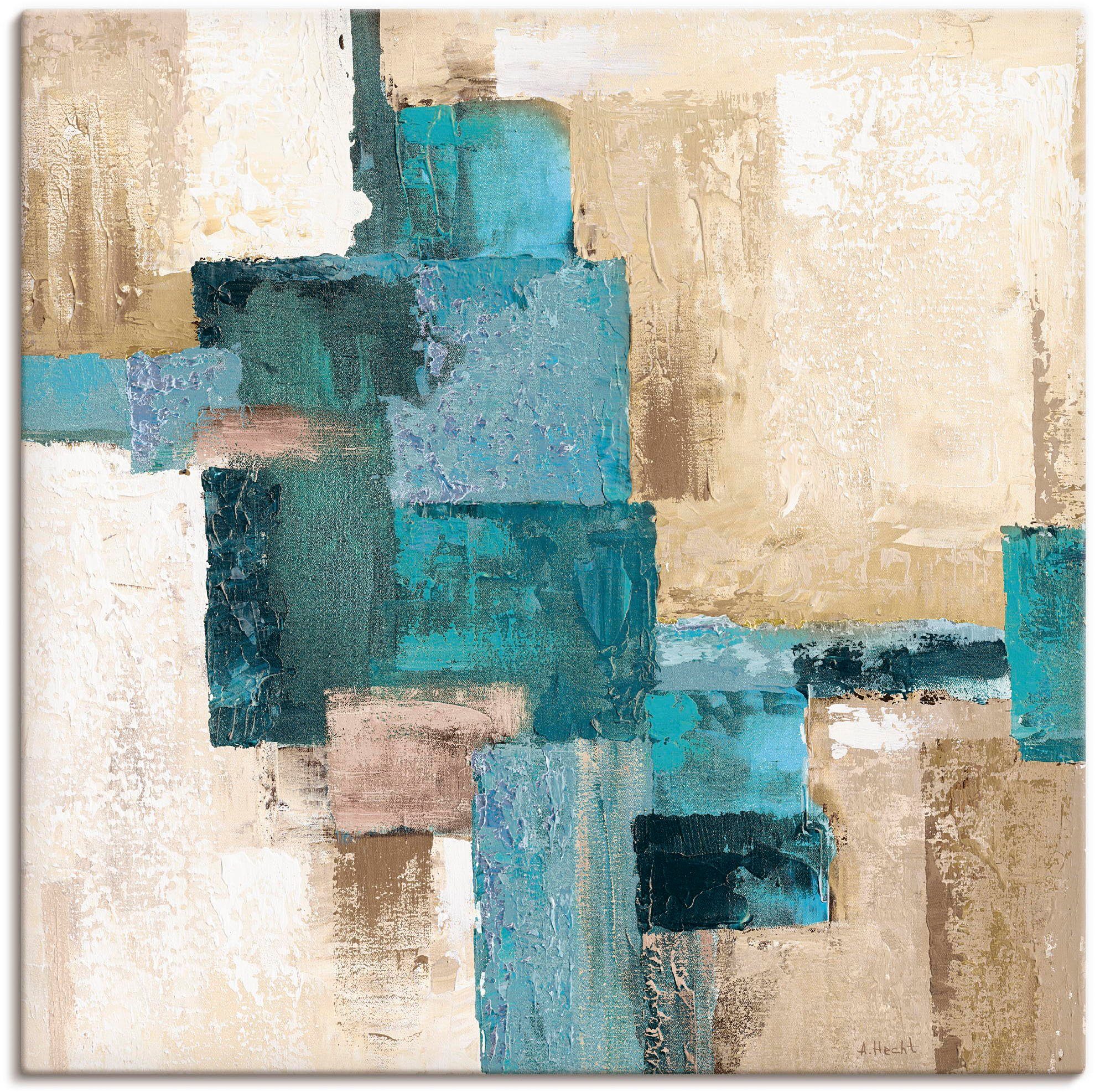 Artland Wandbild Abstrakte Karos beige-türkis, Muster (1 St), als Leinwandbild, Poster in verschied. Größen