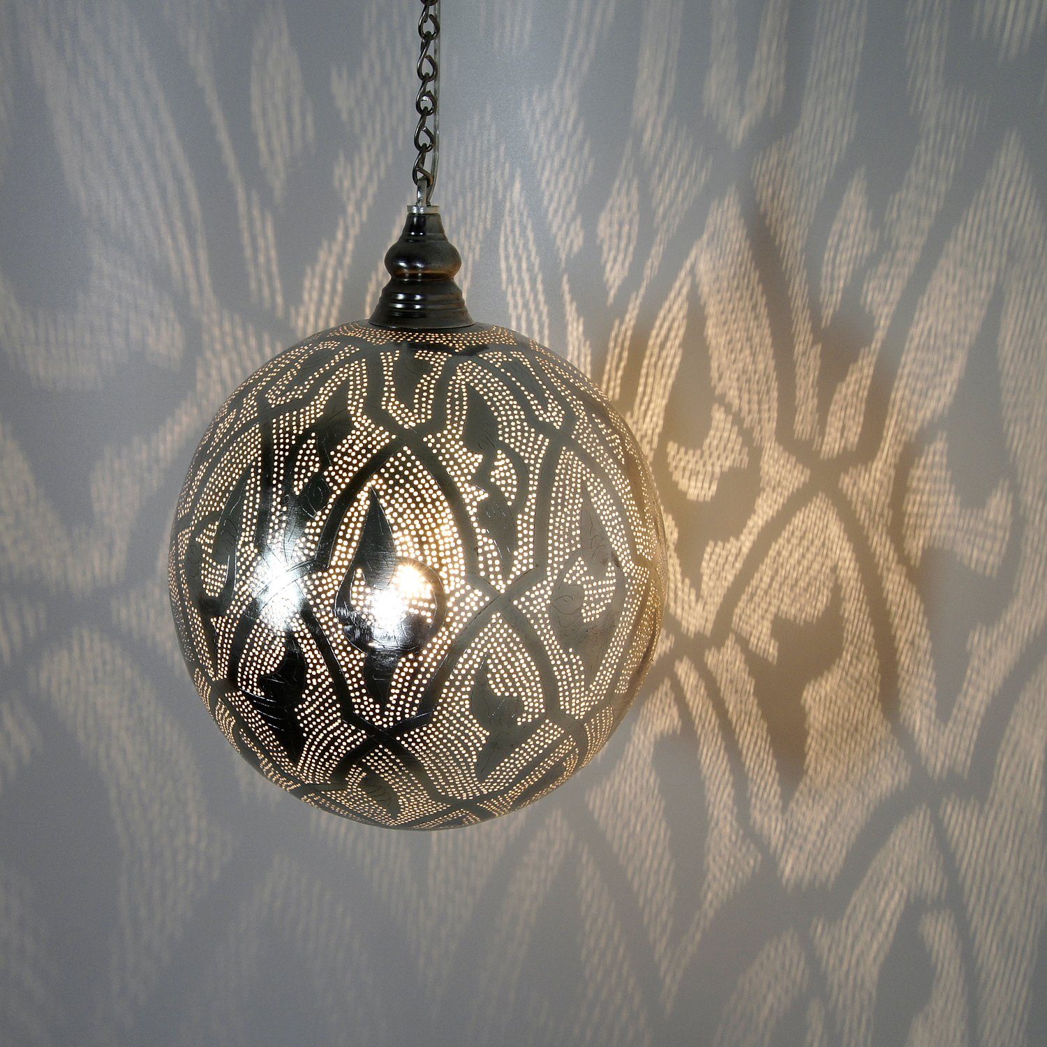 Hängeleuchte Lampe Leuchtmittel, EL2010 Messing-Lampe dem Pendelleuchte, Marokkanische ohne aus Casa Moro Orient, D27 Suada Kunsthandwerk Silber