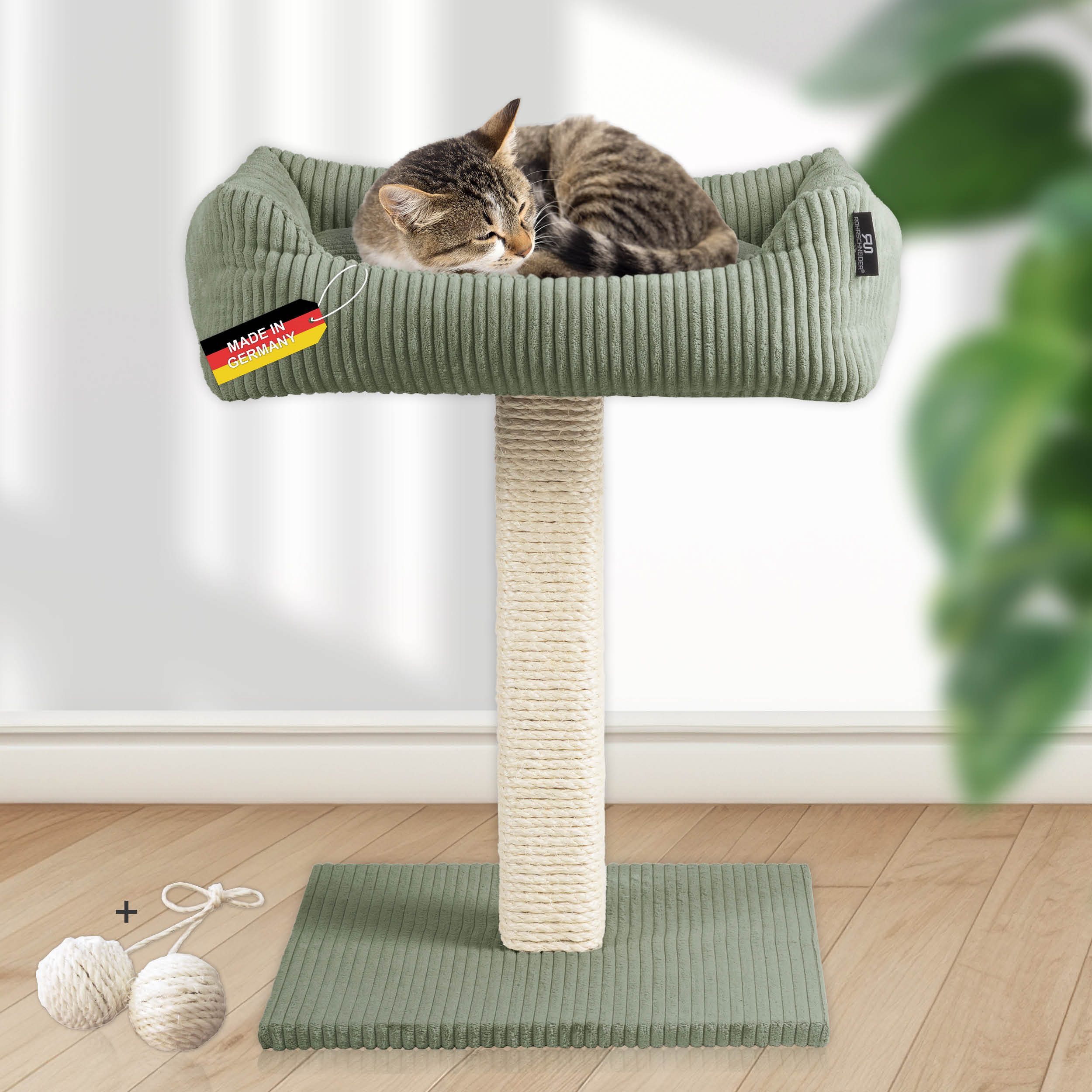 Rohrschneider Kratzbaum Katzenbaum Wolly breiter Kratzstamm mit Katzenbett Cordstoff