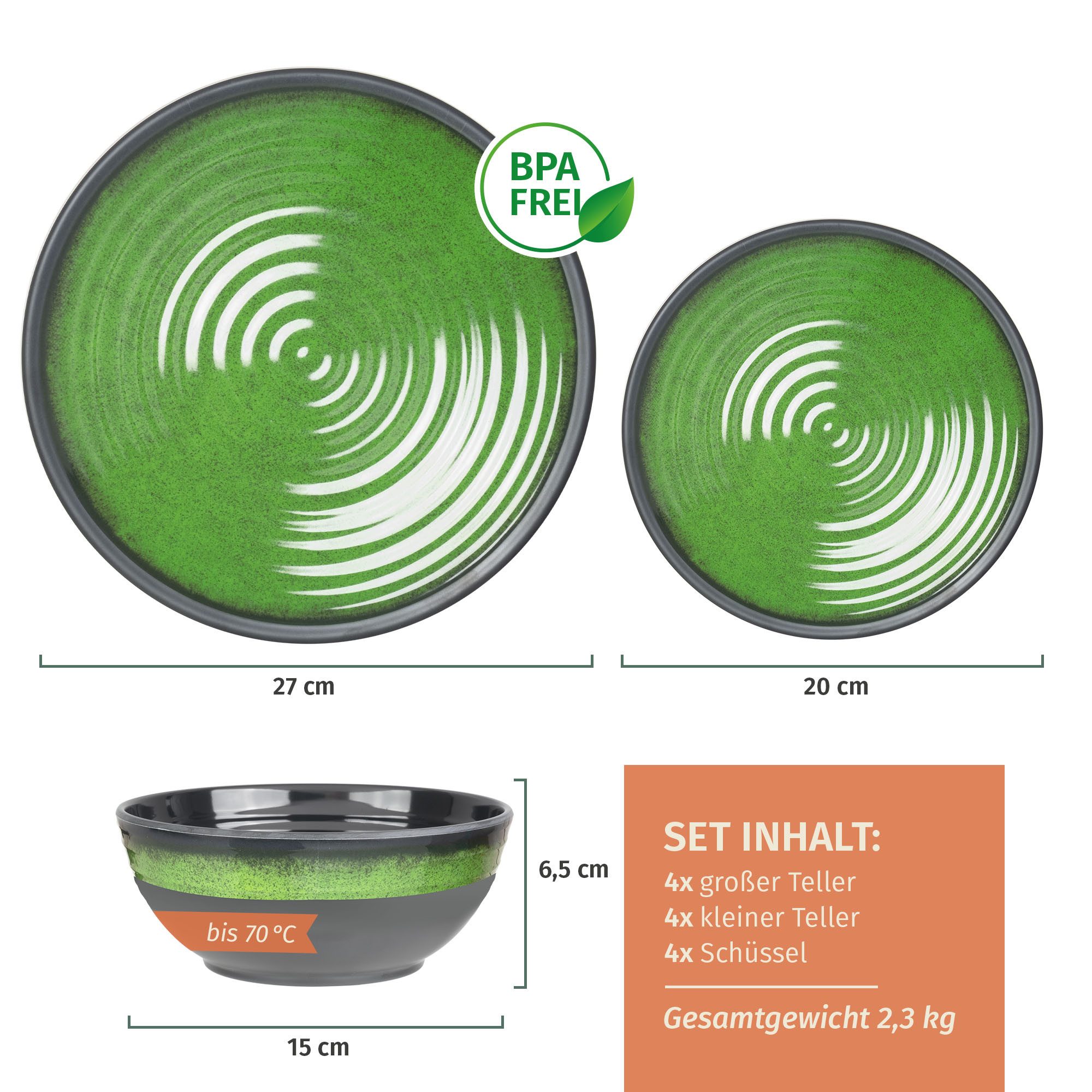 Moritz Geschirr-Set Camping Geschirr Stone Green 12-teilig