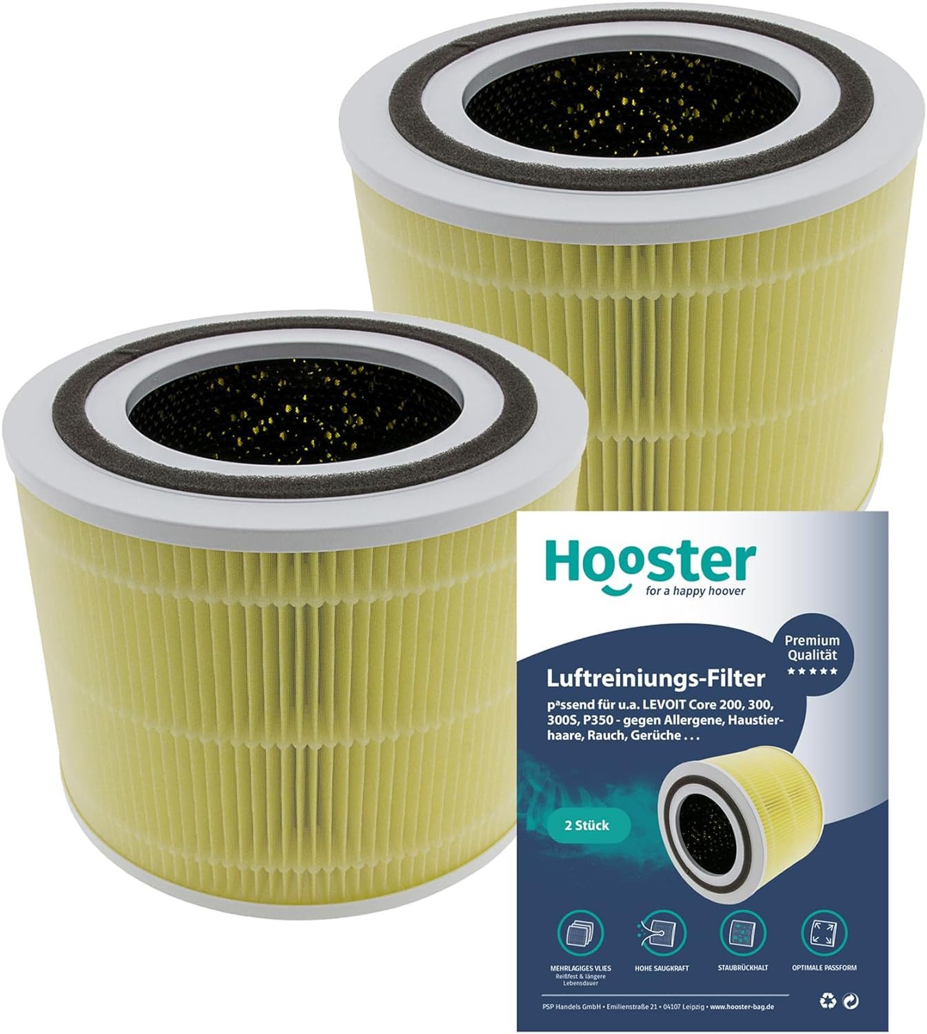 Hooster Luftfilter 2er Set Filter kompatibel mit LEVOIT H13 Core 300s / Core 300, Ersatzfilter speziell gegen Haustier- und Küchengerüche