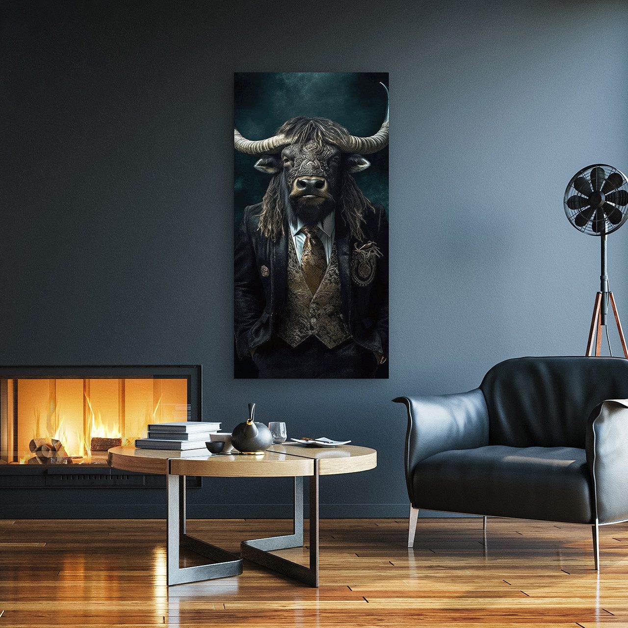 ArtUniverse Glasbild Glasbild Gentleman Bull 70 x 140 cm, Gentleman Bull 70x140 cm