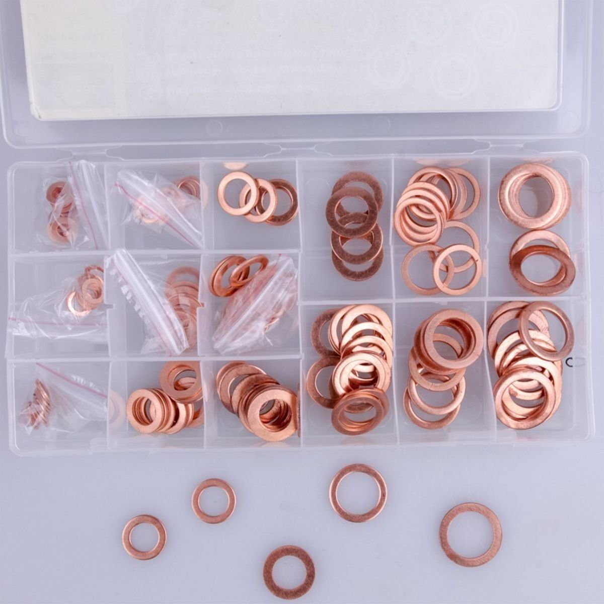 Starke Dichtungsring Dichtungsringe Kupfer 150-tlg. Менюskasten Kupferringe Меню, in praktischer Sortientsbox